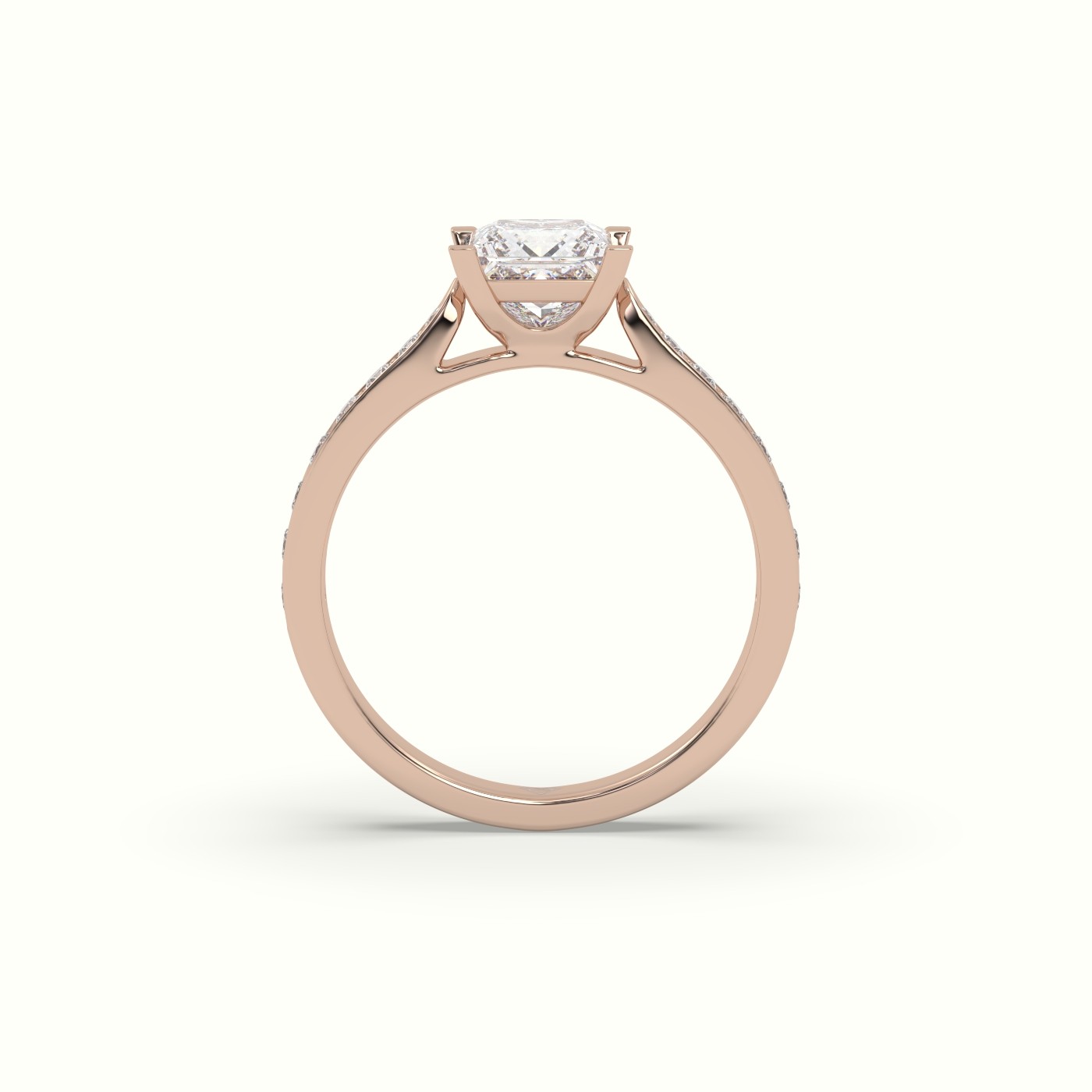 18K ROSE GOLD Princess Cut Diamond Engagament Ring With Pave Setting