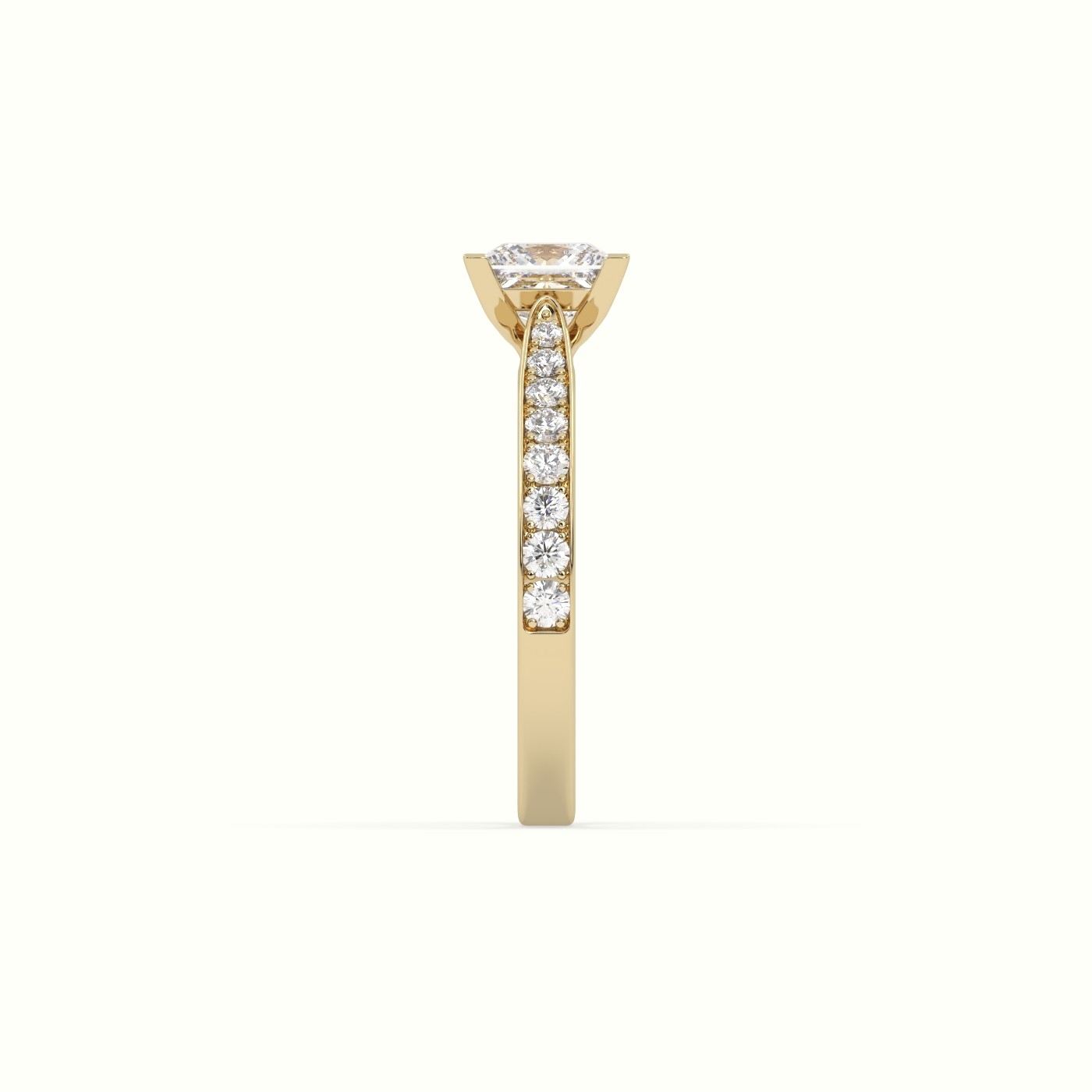 18K YELLOW GOLD Princess Cut Diamond Engagament Ring With Pave Setting