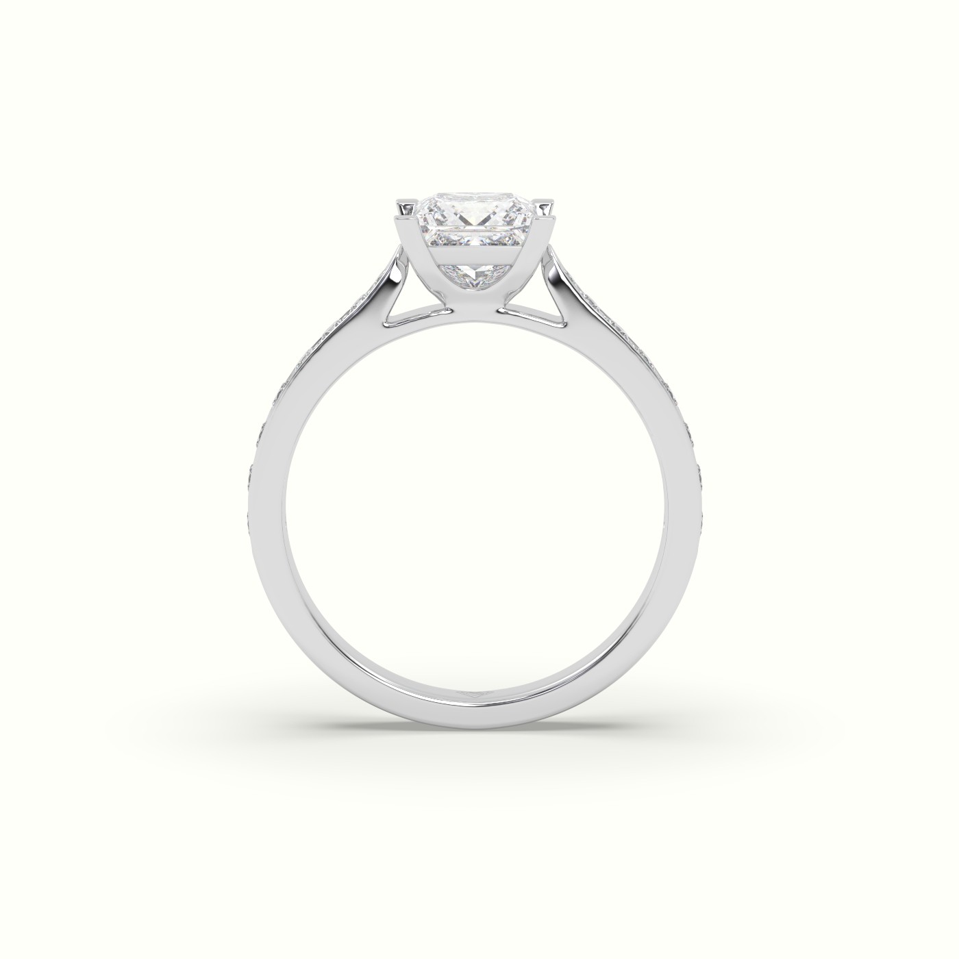 PLATINUM Princess Cut Diamond Engagament Ring With Pave Setting