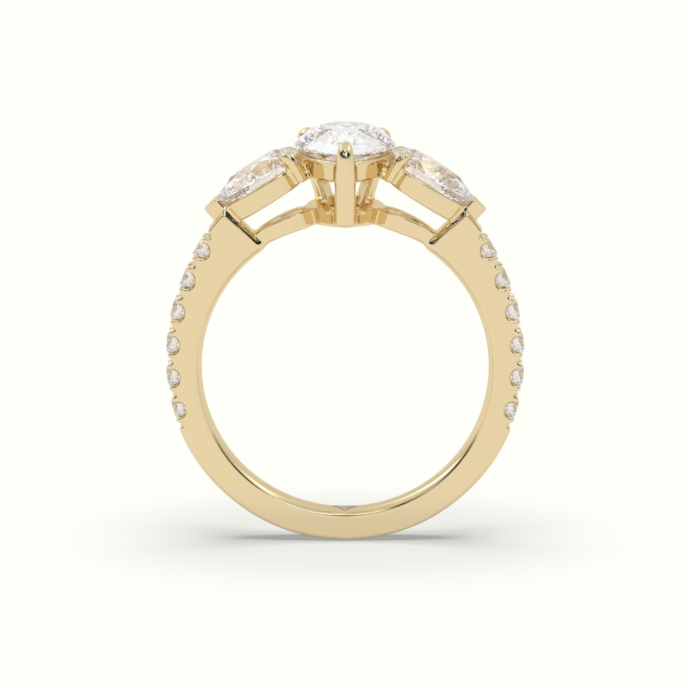 18K YELLOW GOLD PEAR-SHAPED TRILOGY DIAMOND RING