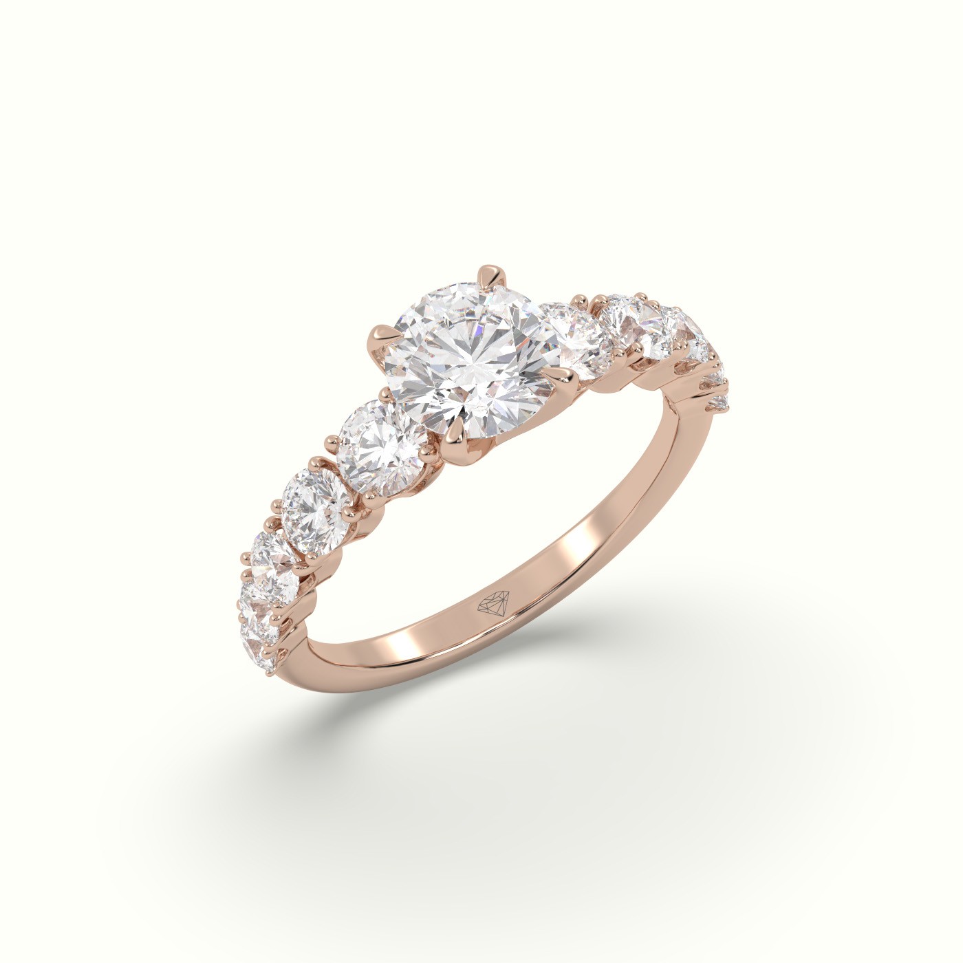 18K Rose Gold Classic Round Diamond Side-Stone Engagement Ring