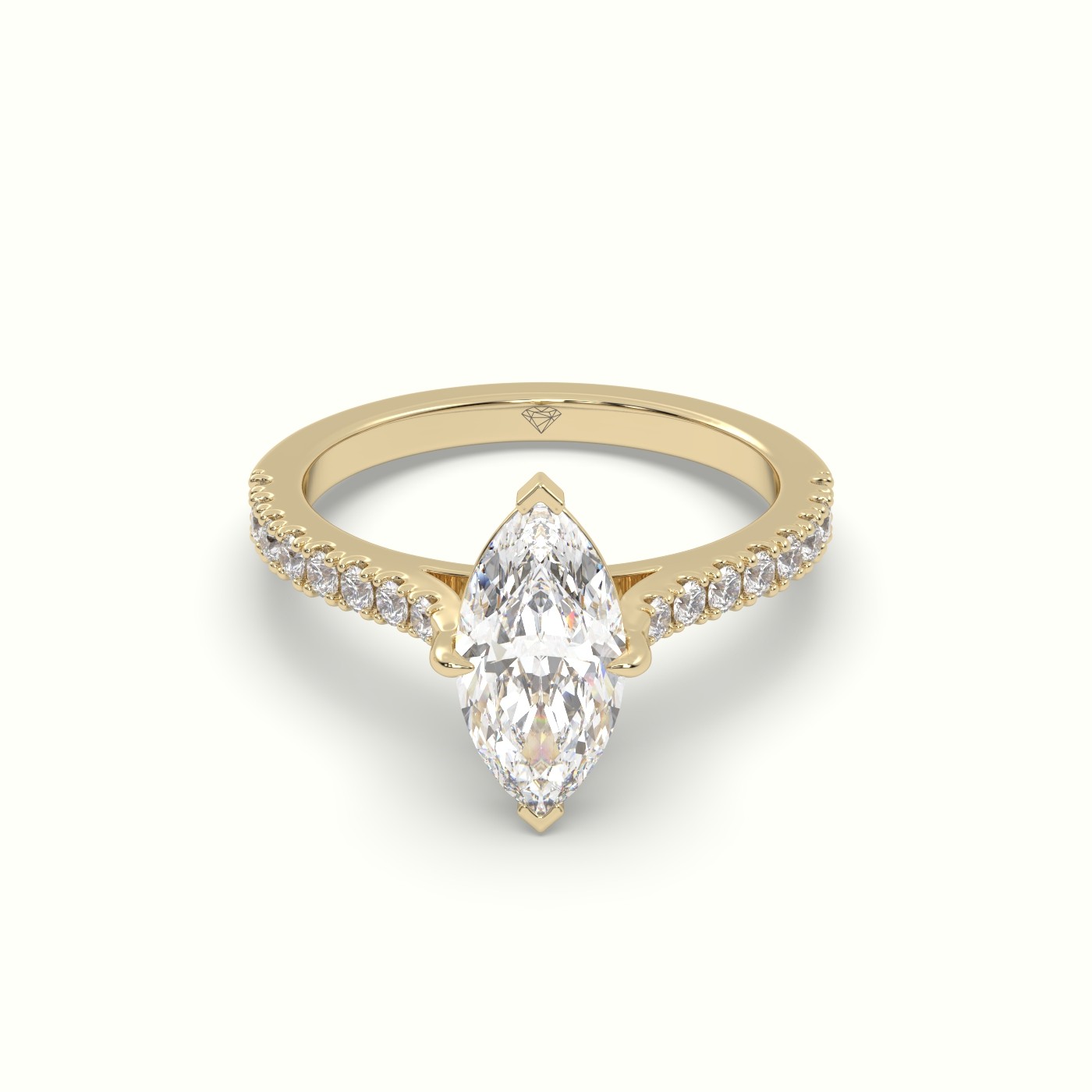 18K Yellow Gold Pavé Marquise Diamond Engagement Ring with Side Stones