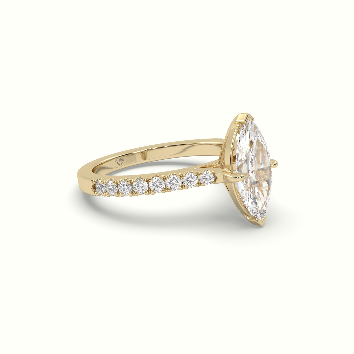 18K Yellow Gold Pavé Marquise Diamond Engagement Ring with Side Stones