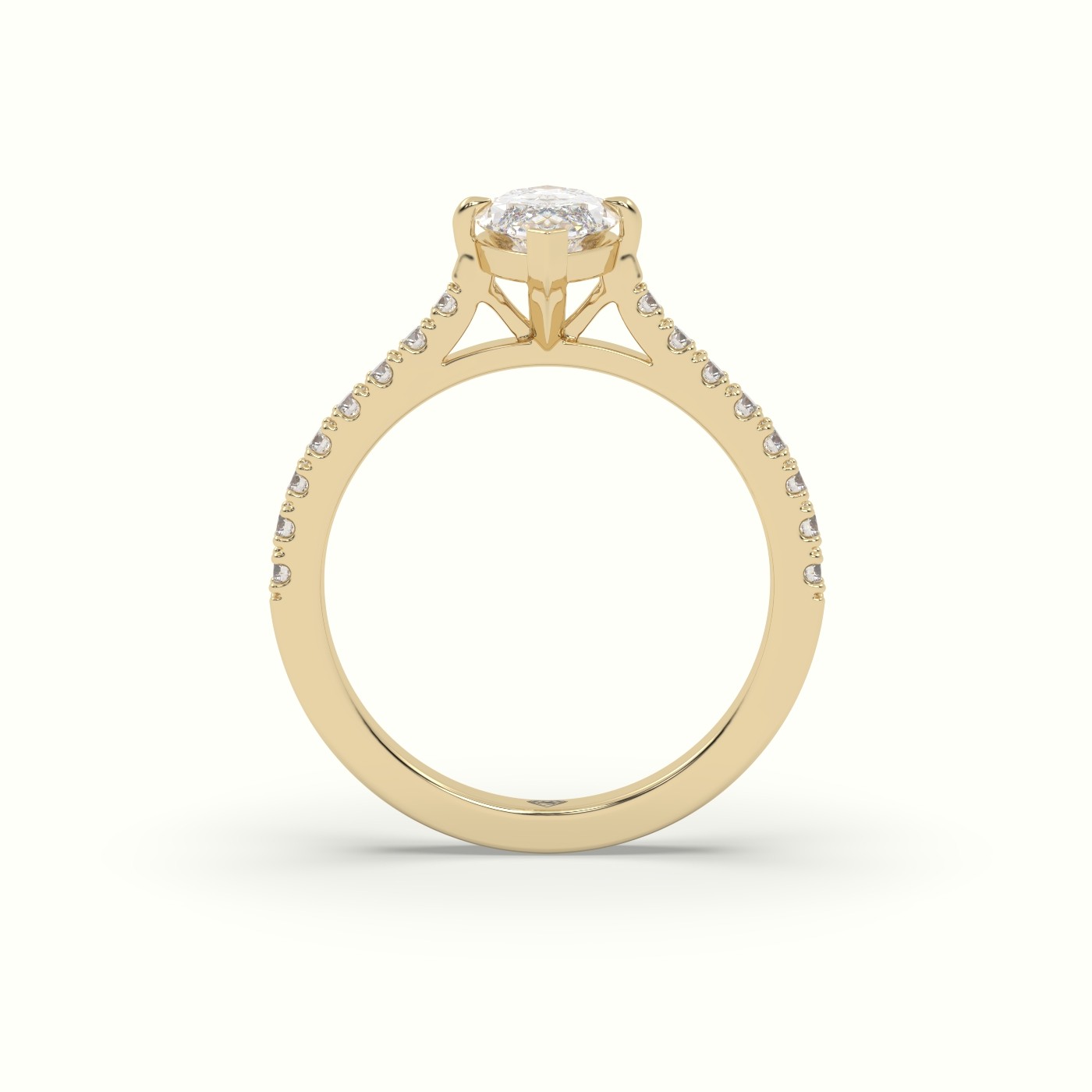 18K Yellow Gold Pavé Marquise Diamond Engagement Ring with Side Stones
