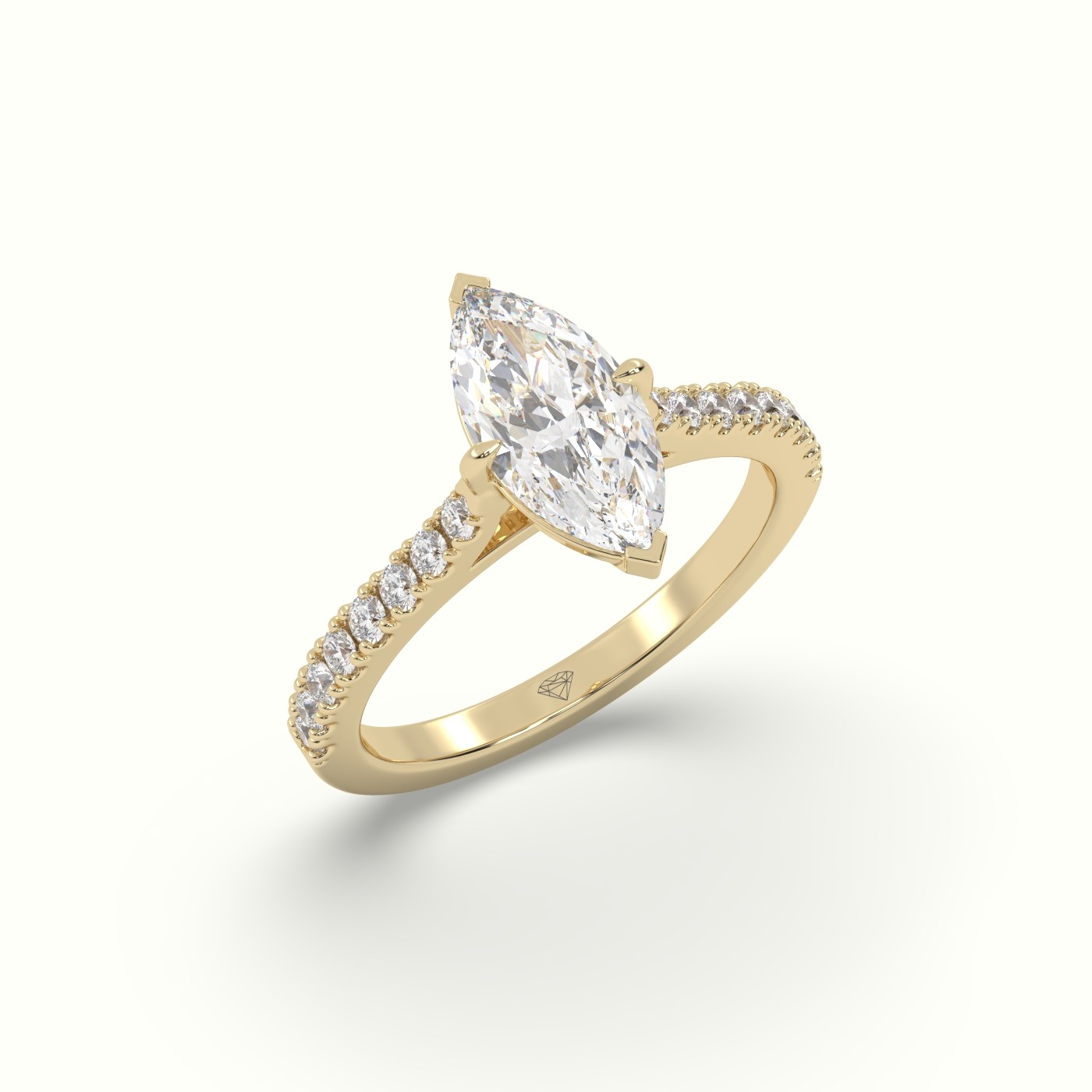 18K Yellow Gold Pavé Marquise Diamond Engagement Ring with Side Stones