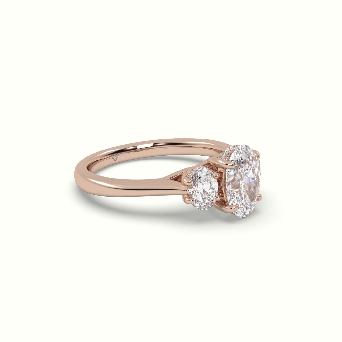 18K Rose Gold Oval Trilogy Diamond Engagement Ring