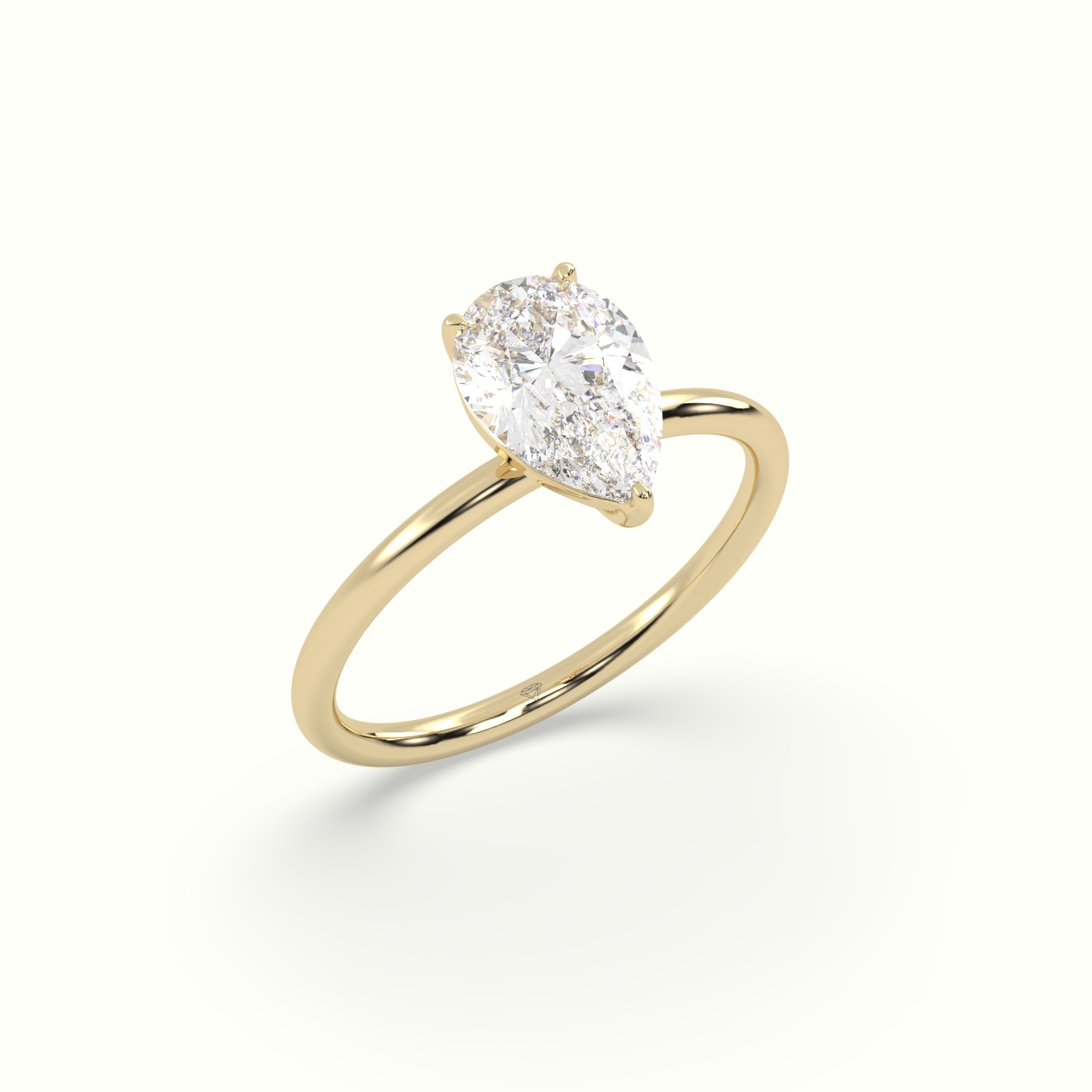 18K Yellow Gold Pear Diamond Solitaire Engagement Ring