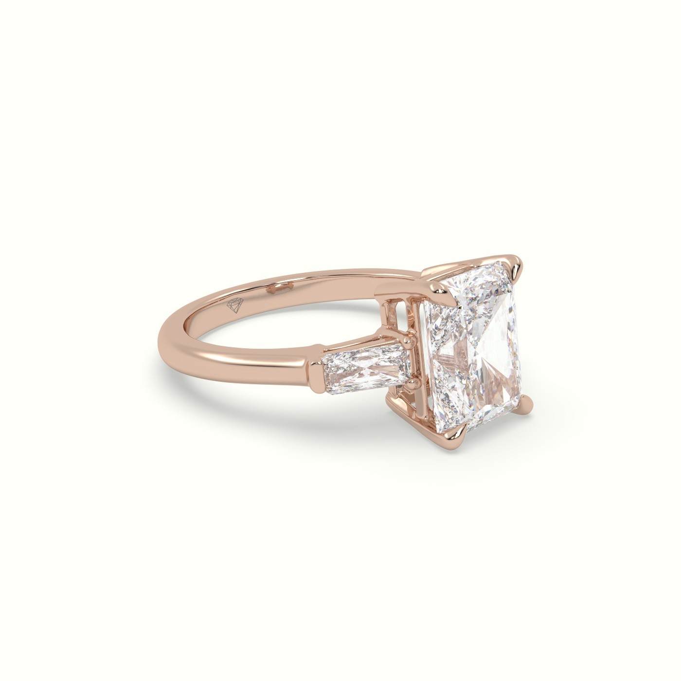 18K Rose Gold Radiant Trilogy Diamond Engagement Ring