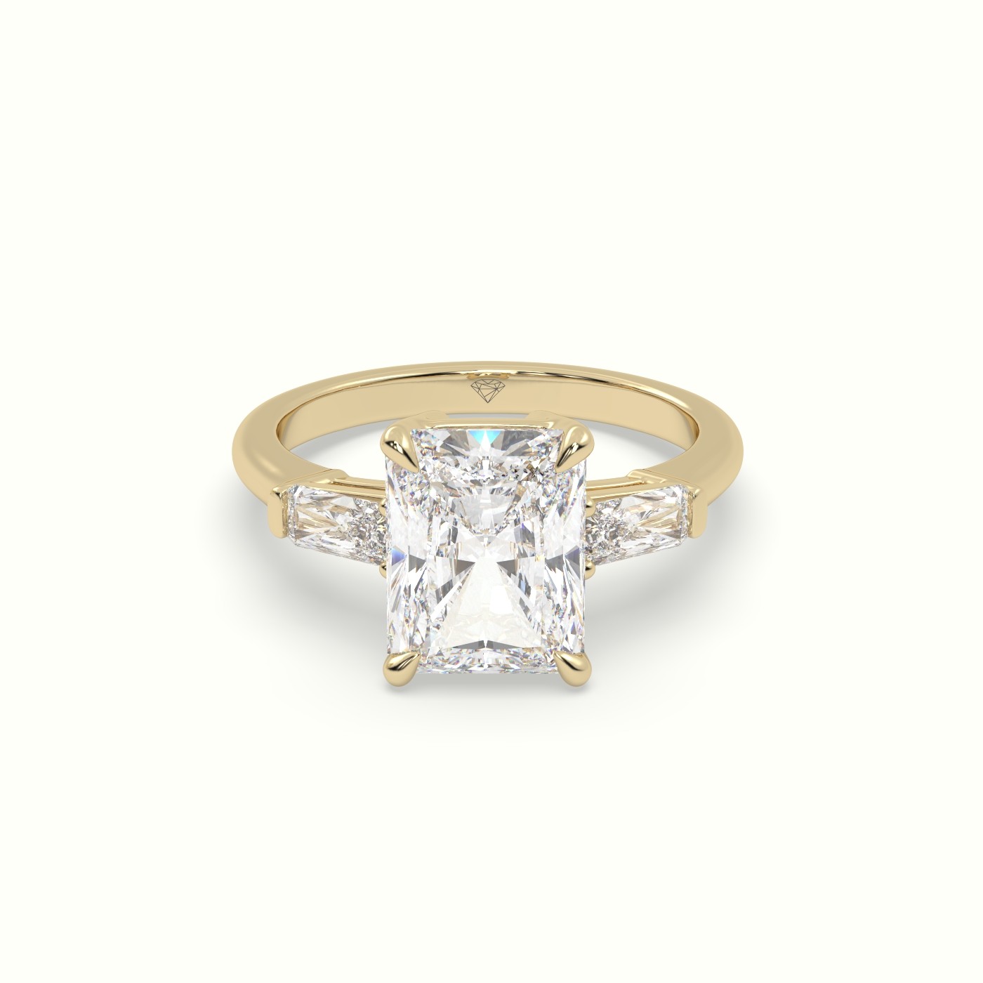 18K Yellow Gold Radiant Trilogy Diamond Engagement Ring