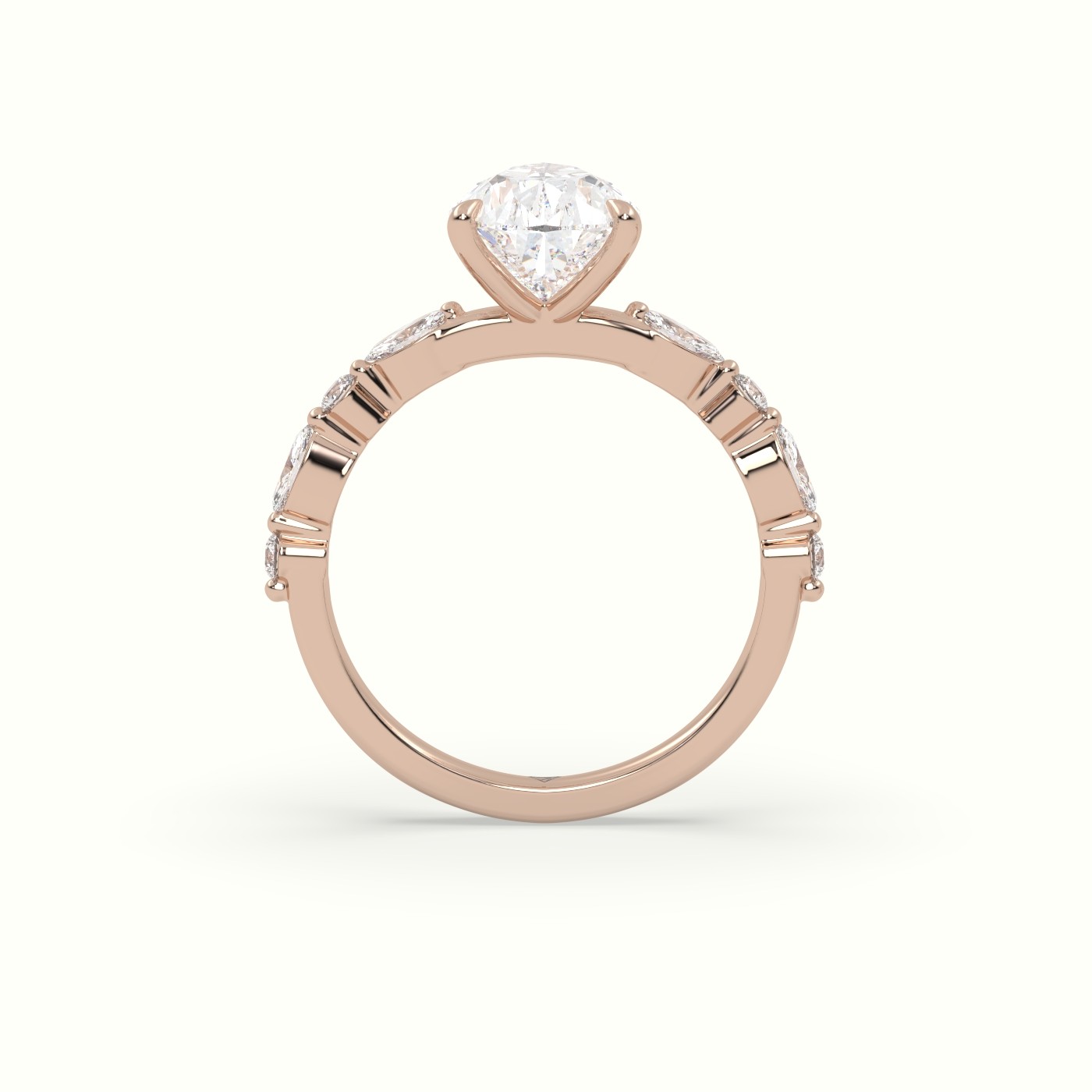 18K Rose Gold Pear Cut Diamond Engagement Ring with Marquise and Round Side Stones