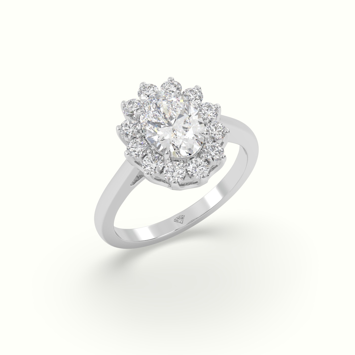 18K White Gold Oval Cut Diamond Halo Engagement Ring