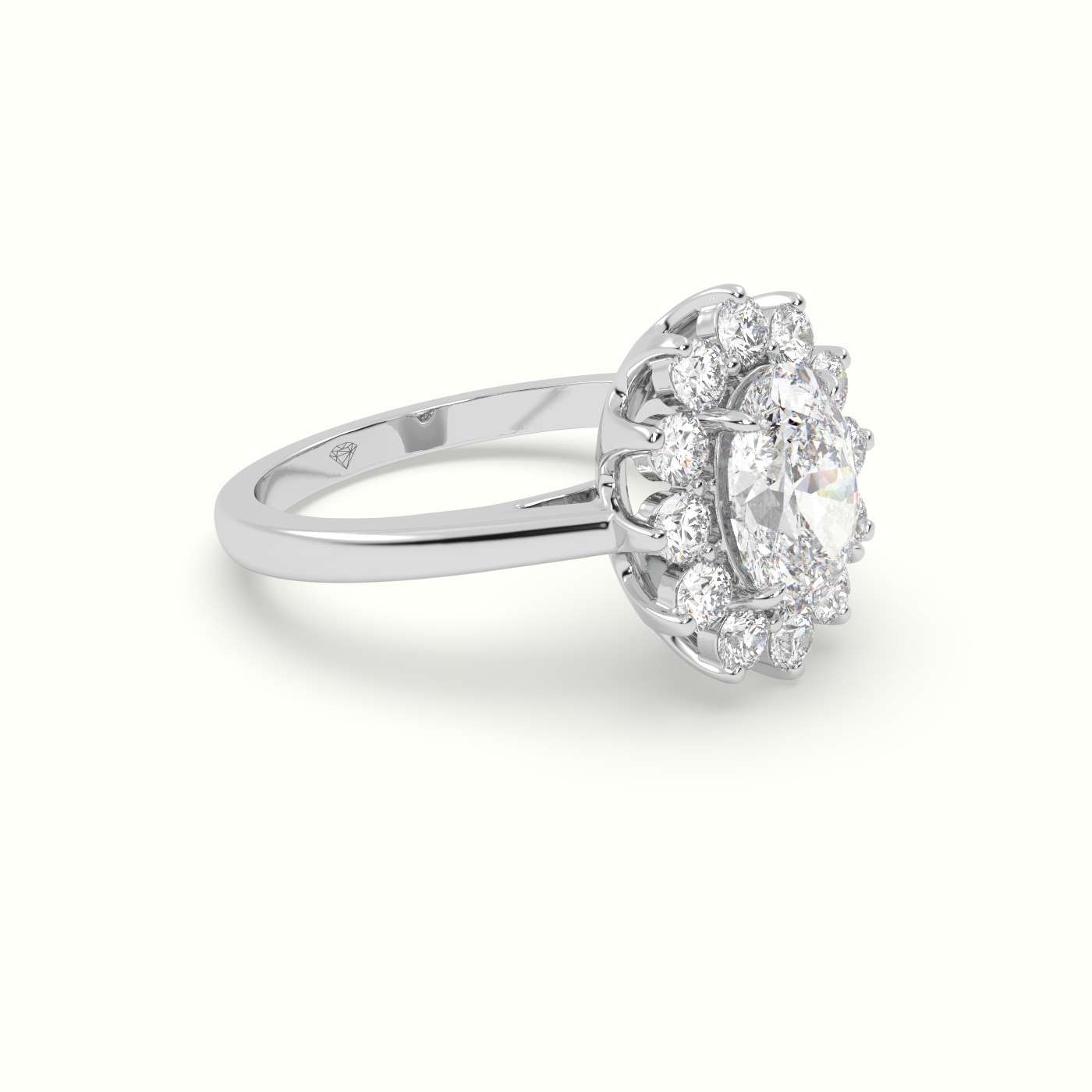 18K White Gold Oval Cut Diamond Halo Engagement Ring
