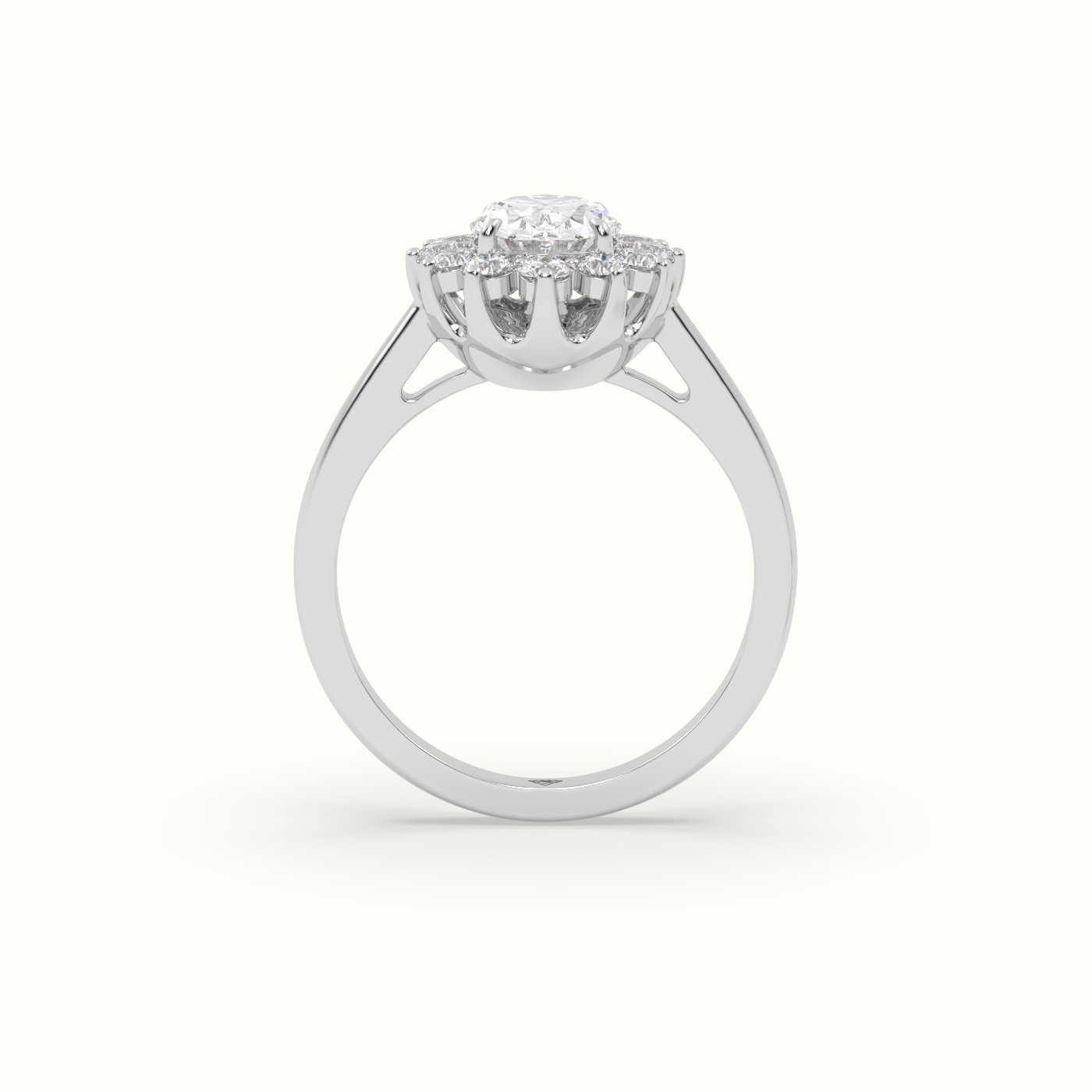 18K White Gold Oval Cut Diamond Halo Engagement Ring