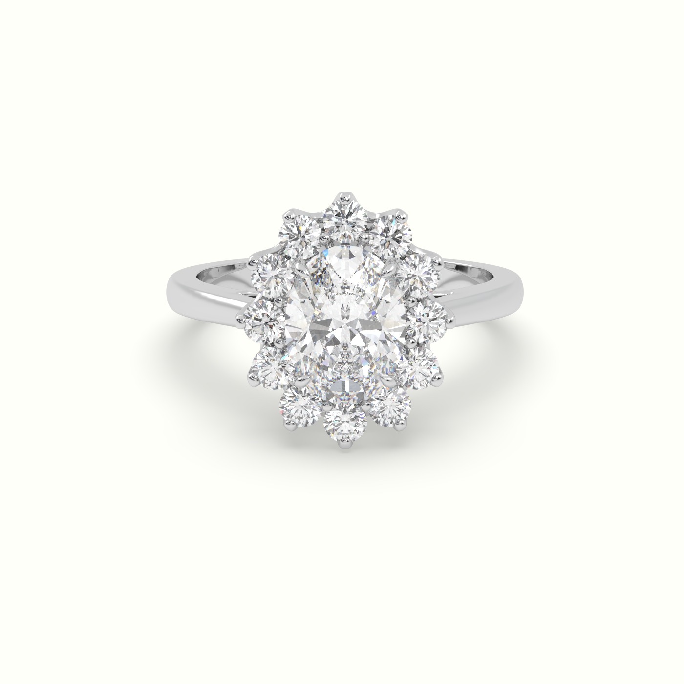 18K White Gold Oval Cut Diamond Halo Engagement Ring