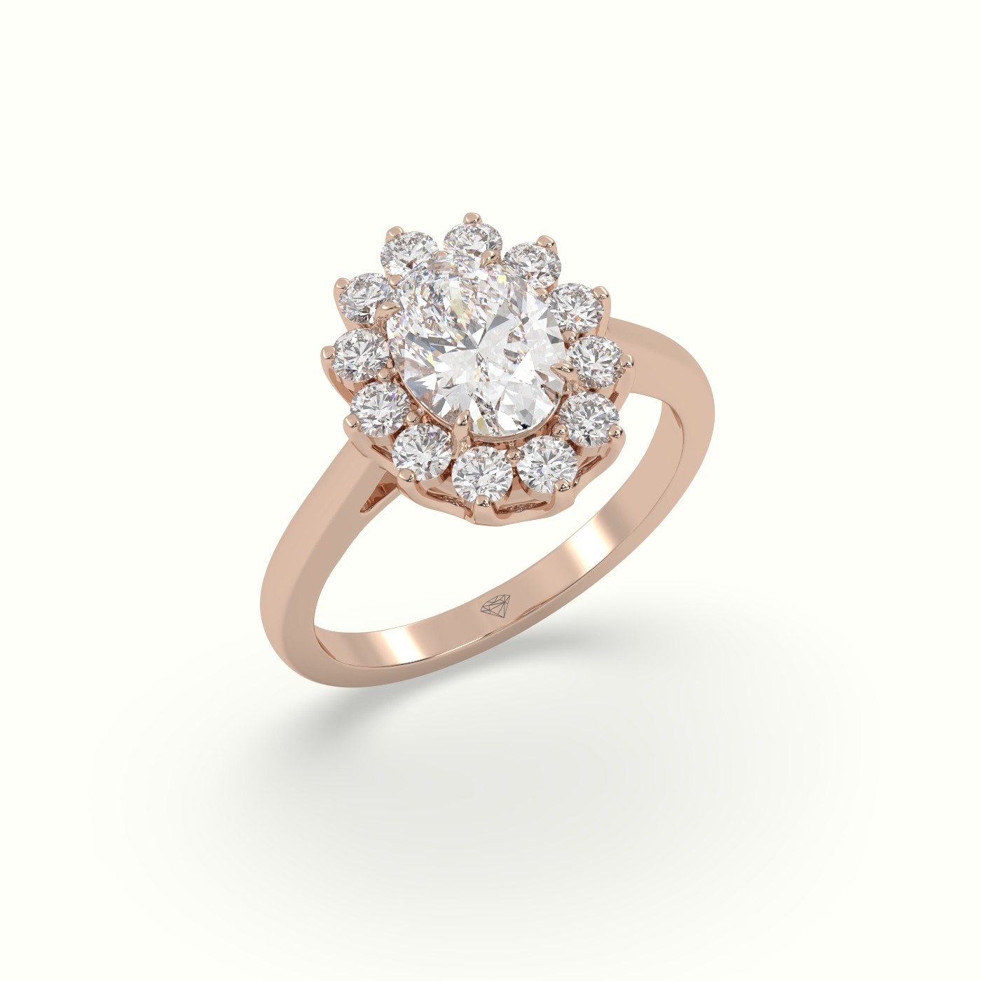 18K Rose Gold Oval Cut Diamond Halo Engagement Ring