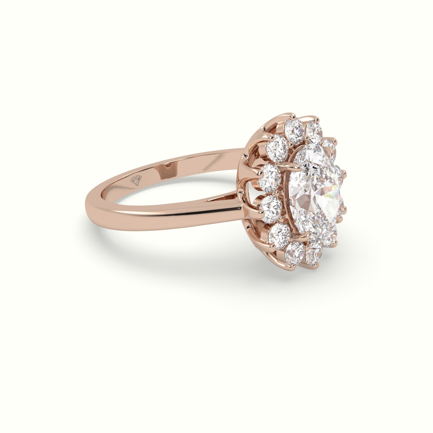 18K Rose Gold Oval Cut Diamond Halo Engagement Ring