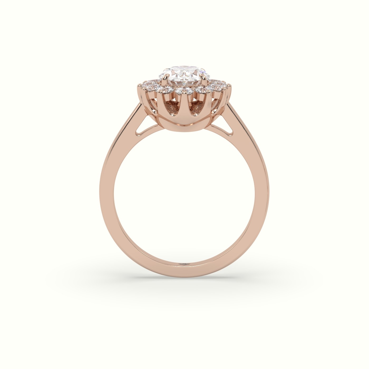 18K Rose Gold Oval Cut Diamond Halo Engagement Ring