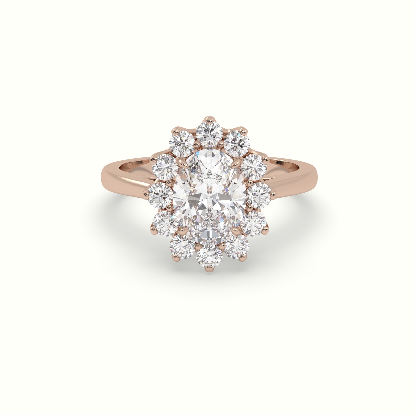 18K Rose Gold Oval Cut Diamond Halo Engagement Ring