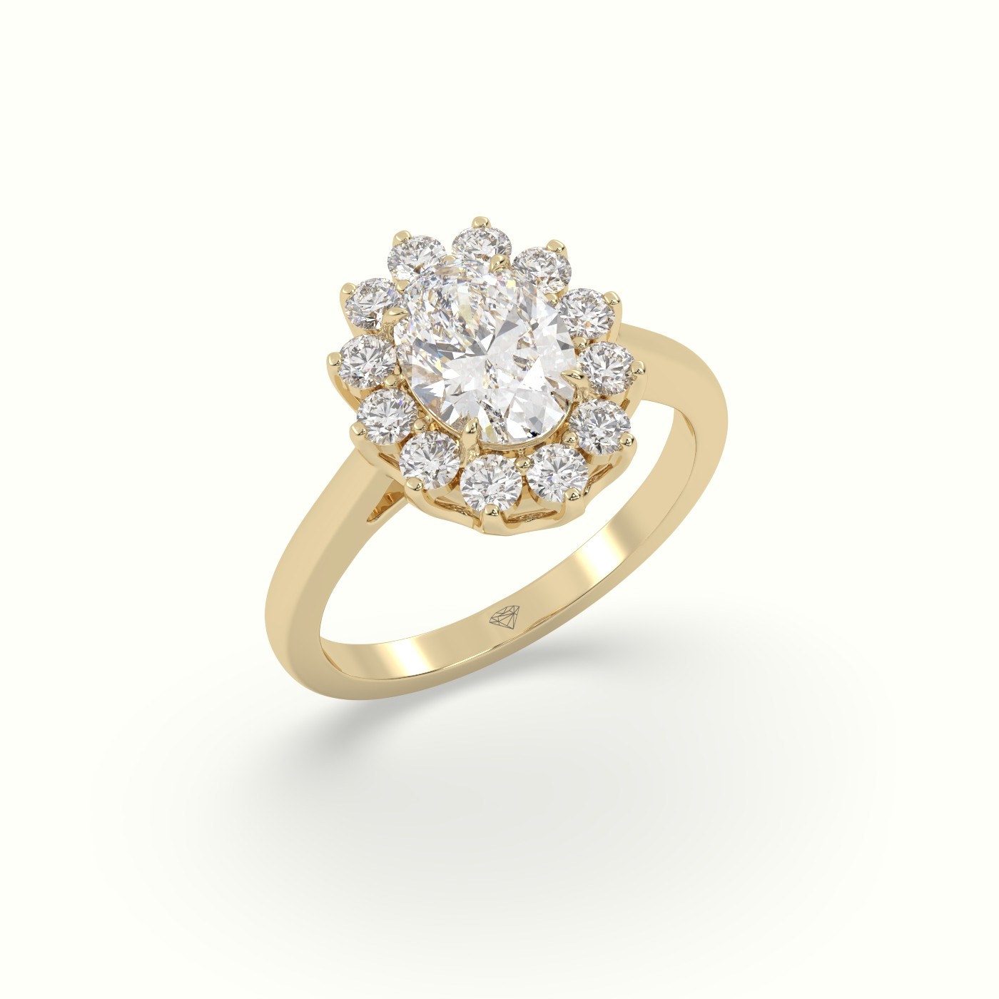 18K Yellow Gold Oval Cut Diamond Halo Engagement Ring