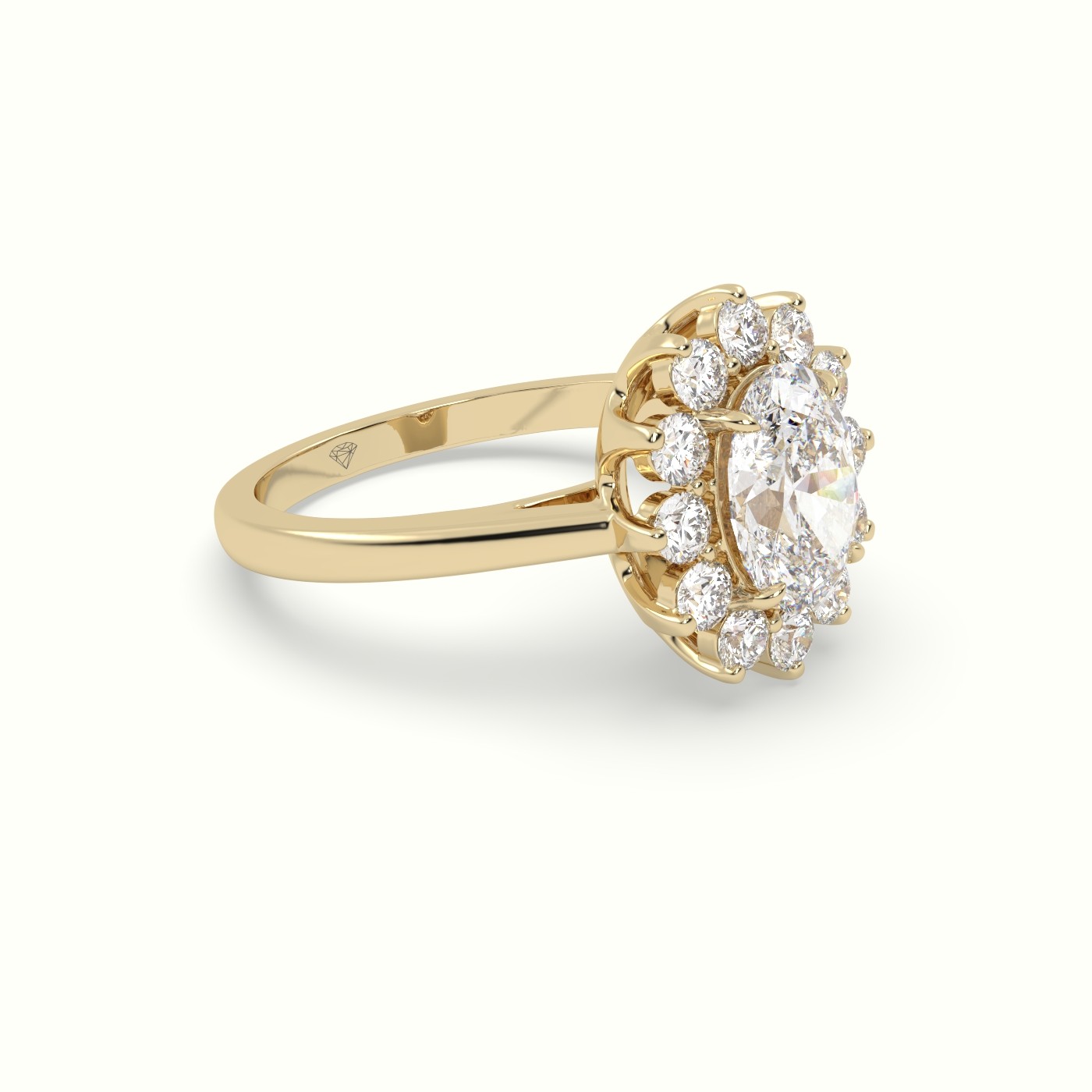 18K Yellow Gold Oval Cut Diamond Halo Engagement Ring