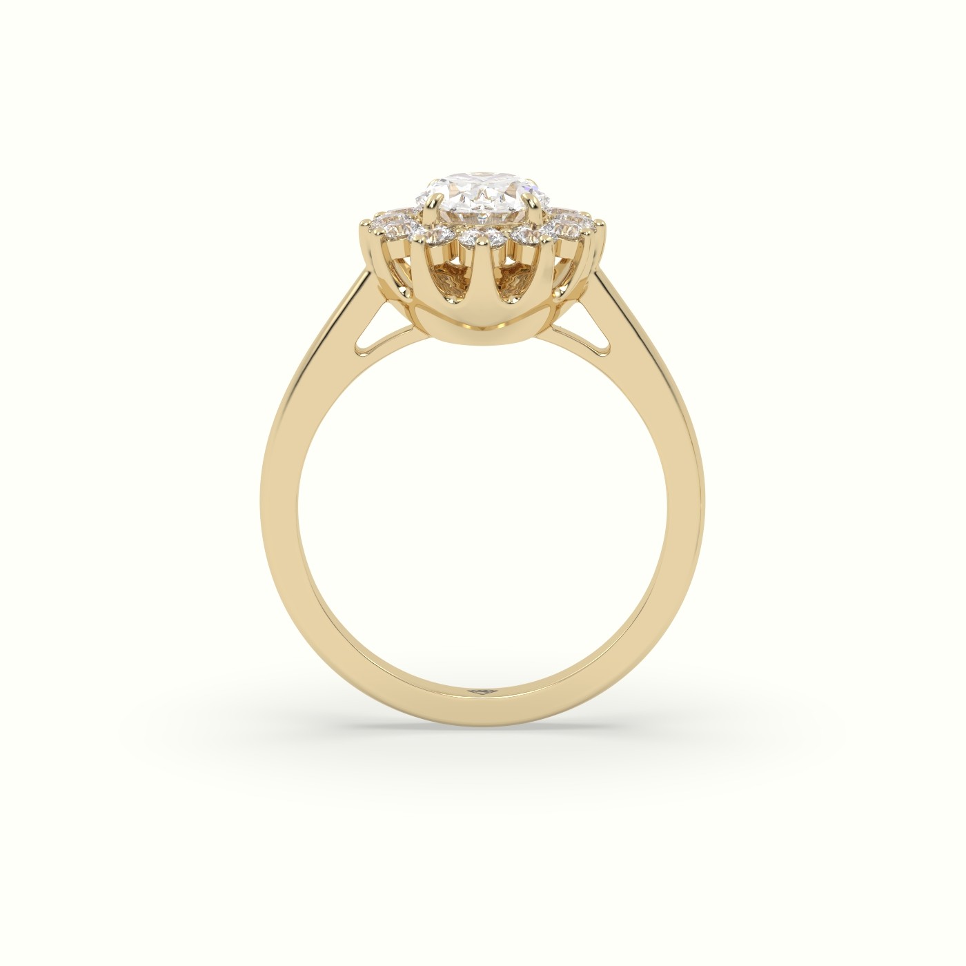 18K Yellow Gold Oval Cut Diamond Halo Engagement Ring