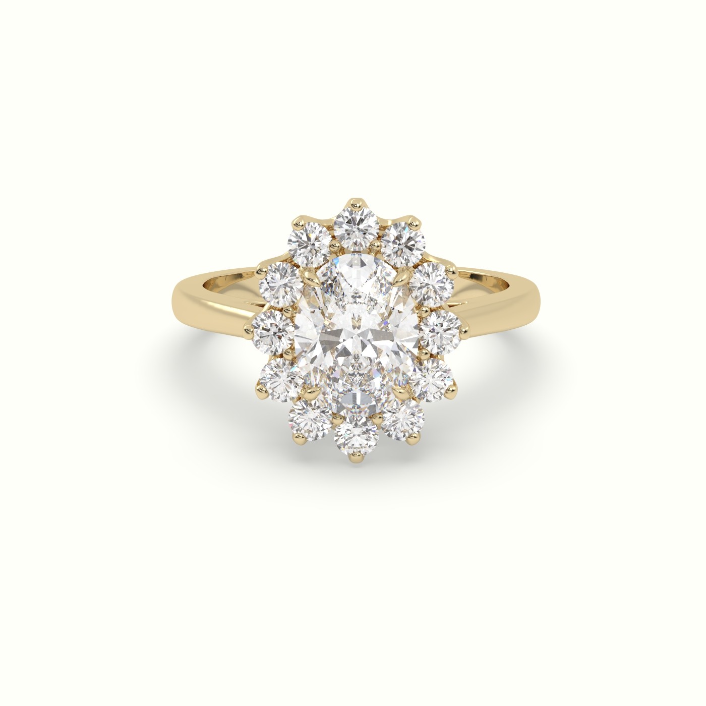 18K Yellow Gold Oval Cut Diamond Halo Engagement Ring