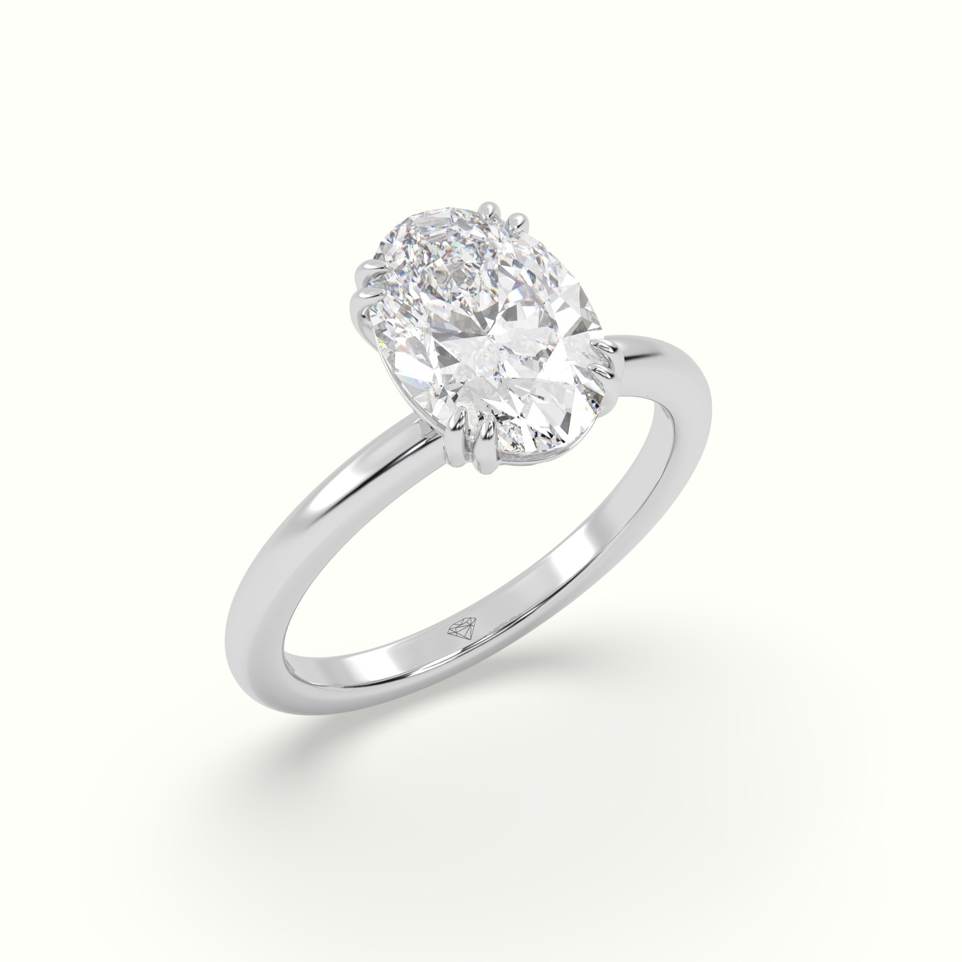 18K White Gold Oval Cut Diamond Solitaire Engagement Ring