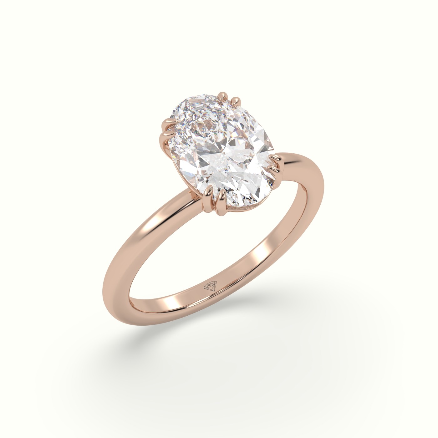 18K Rose Gold Oval Cut Diamond Solitaire Engagement Ring