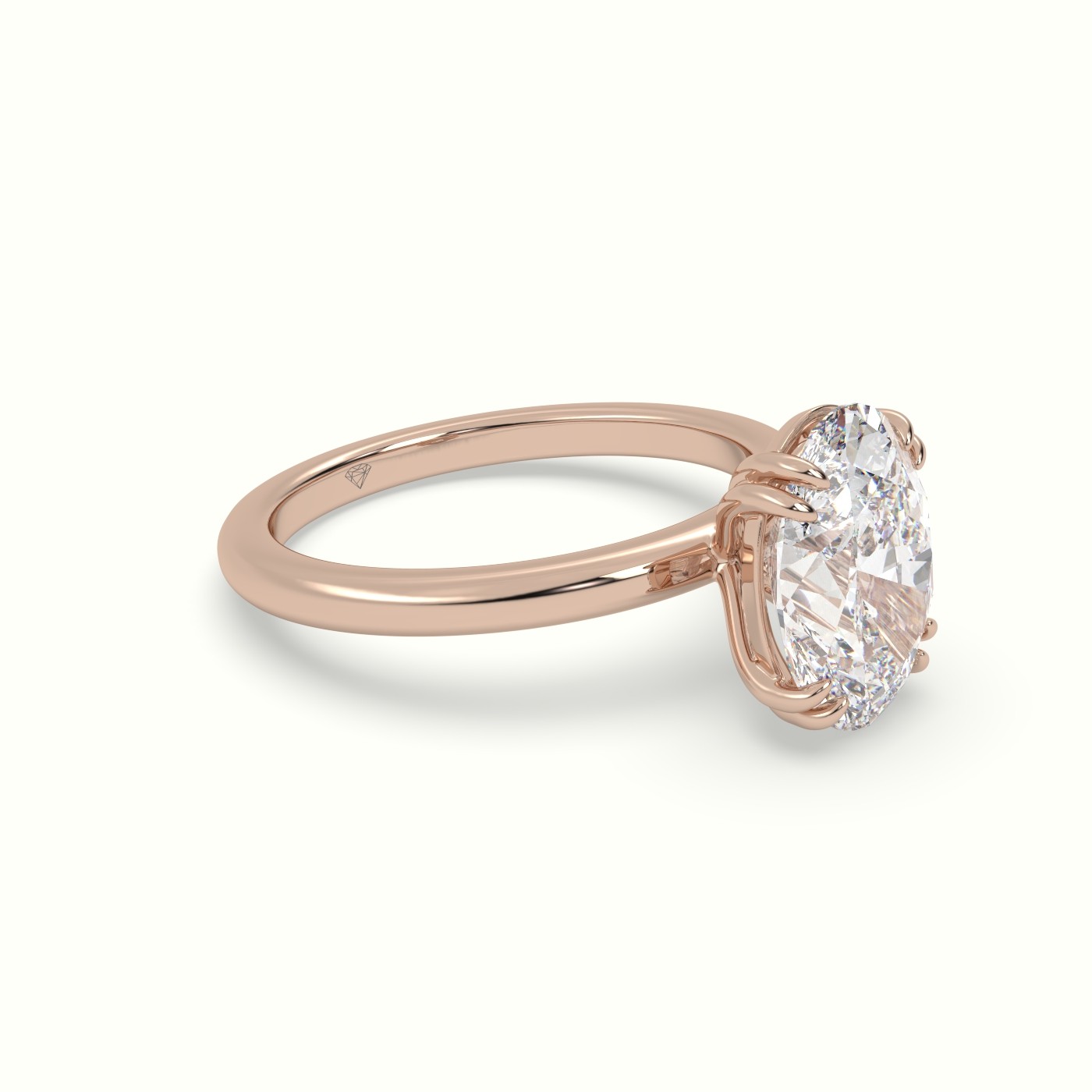18K Rose Gold Oval Cut Diamond Solitaire Engagement Ring