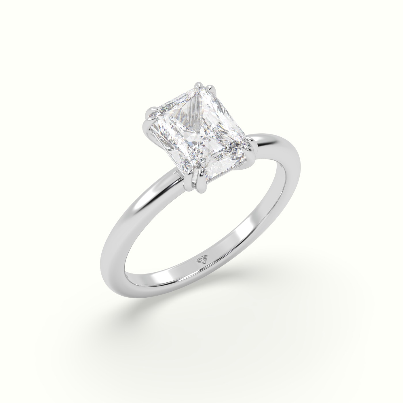 18K White Gold Radiant Cut Diamond Solitaire Engagement Ring