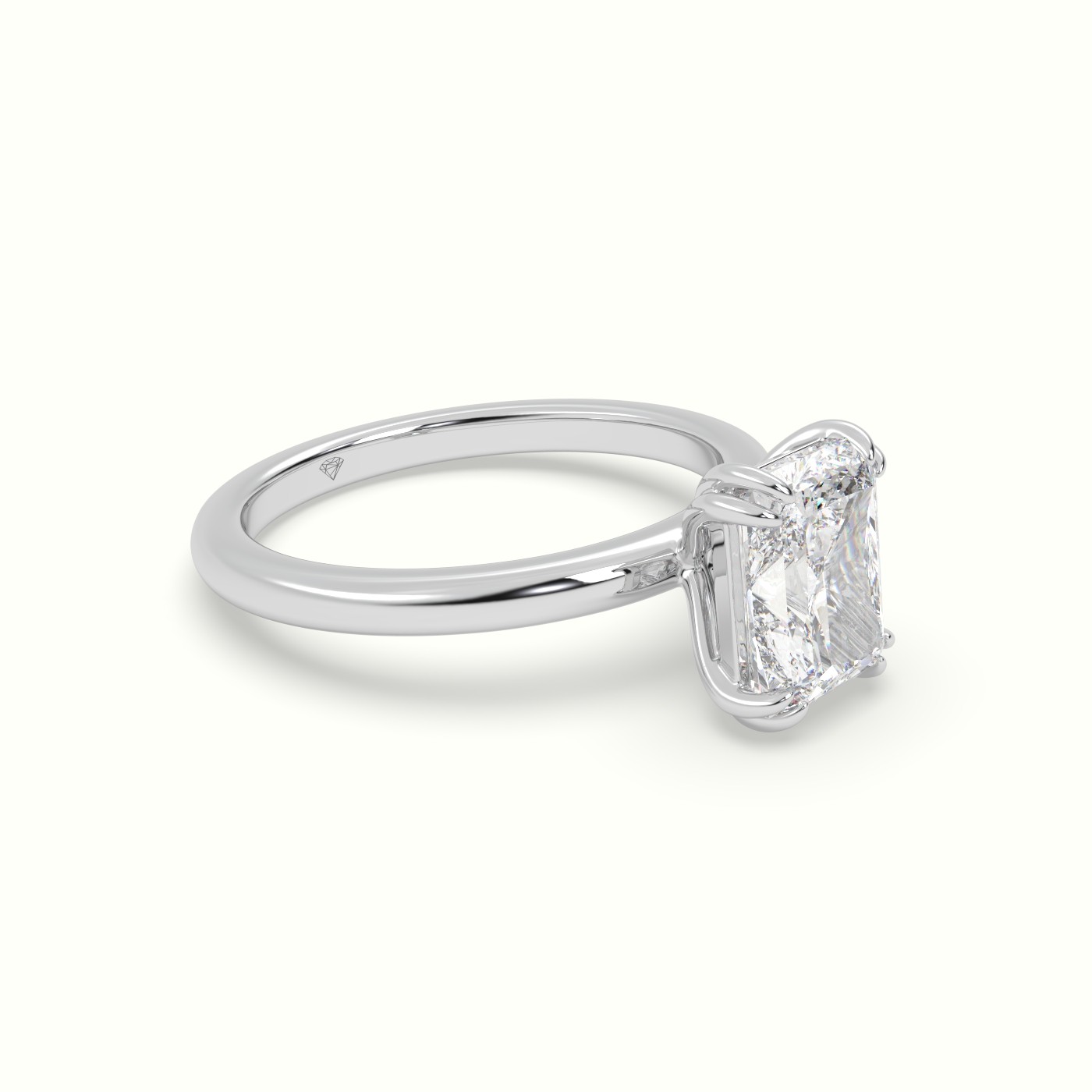 18K White Gold Radiant Cut Diamond Solitaire Engagement Ring
