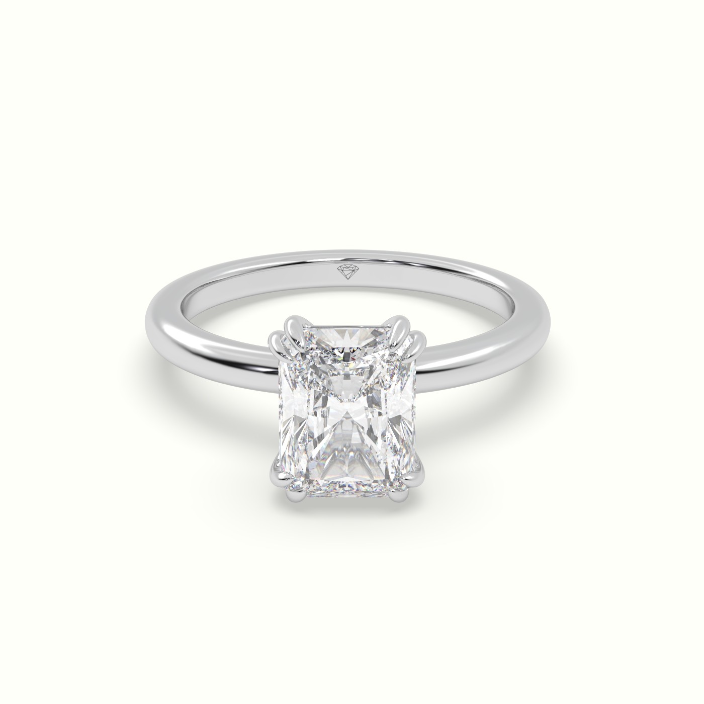 18K White Gold Radiant Cut Diamond Solitaire Engagement Ring