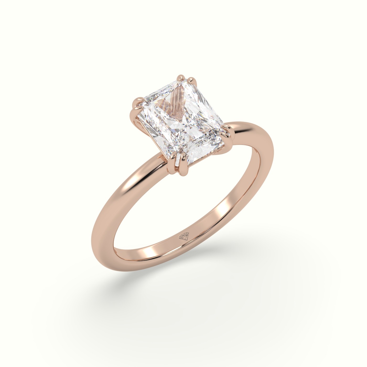 18K Rose Gold Radiant Cut Diamond Solitaire Engagement Ring