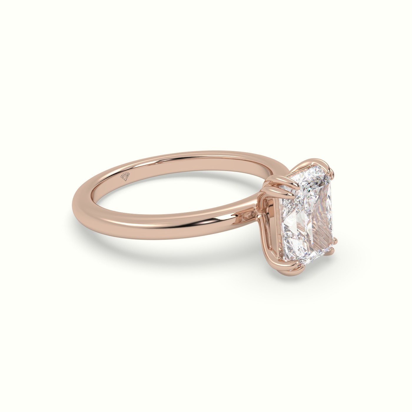 18K Rose Gold Radiant Cut Diamond Solitaire Engagement Ring