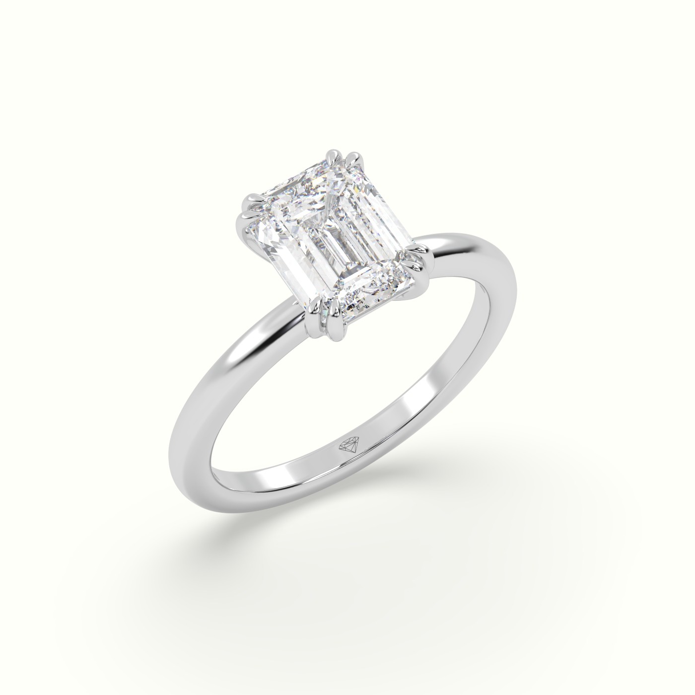 18K White Gold Emerald Cut Diamond Solitaire Engagement Ring