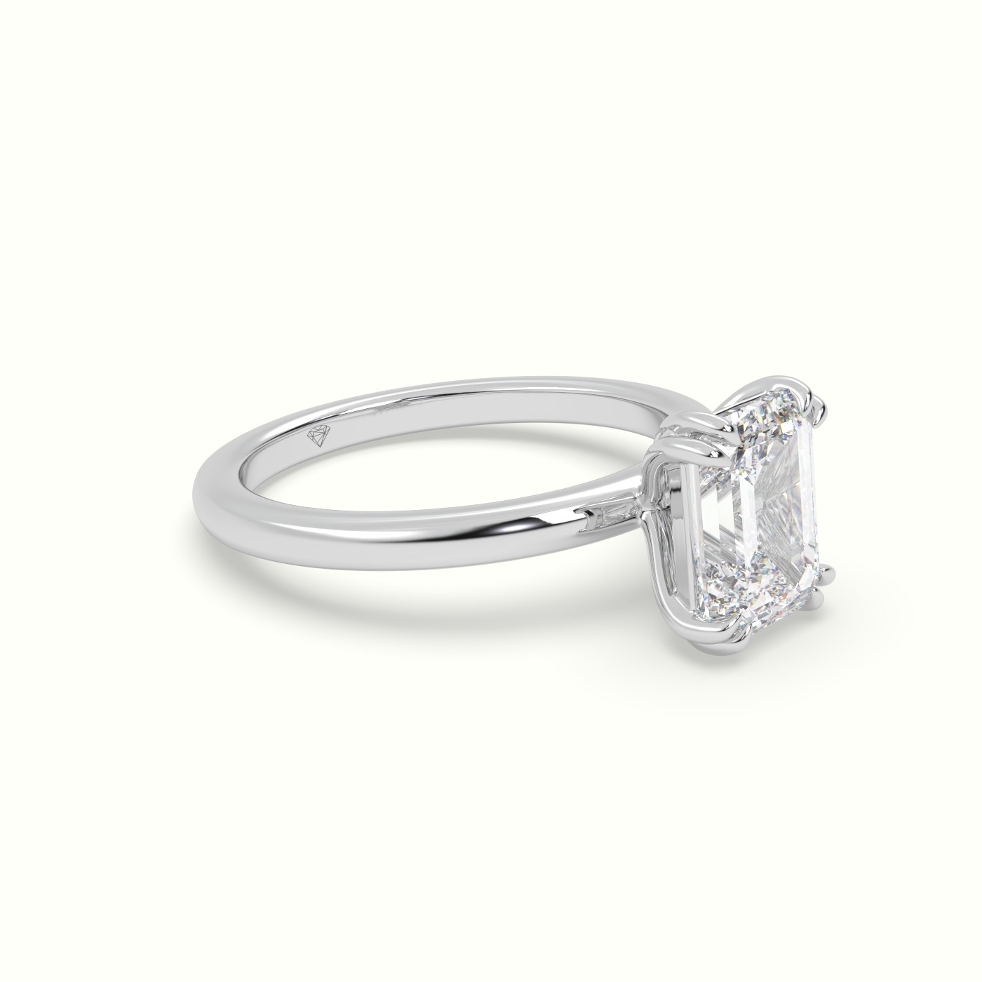 18K White Gold Emerald Cut Diamond Solitaire Engagement Ring