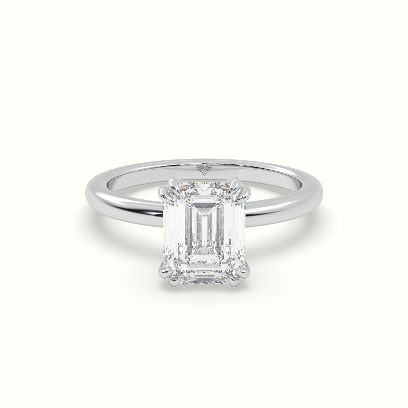18K White Gold Emerald Cut Diamond Solitaire Engagement Ring
