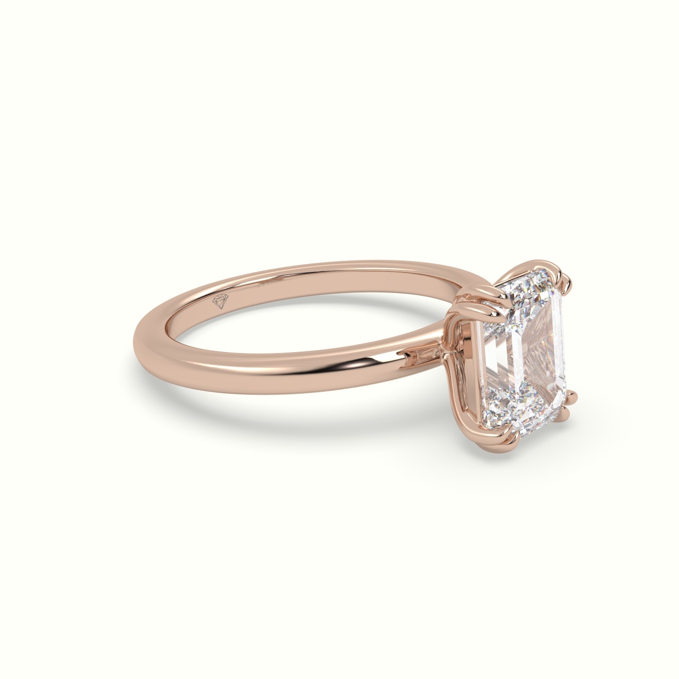 18K Rose Gold Emerald Cut Diamond Solitaire Engagement Ring