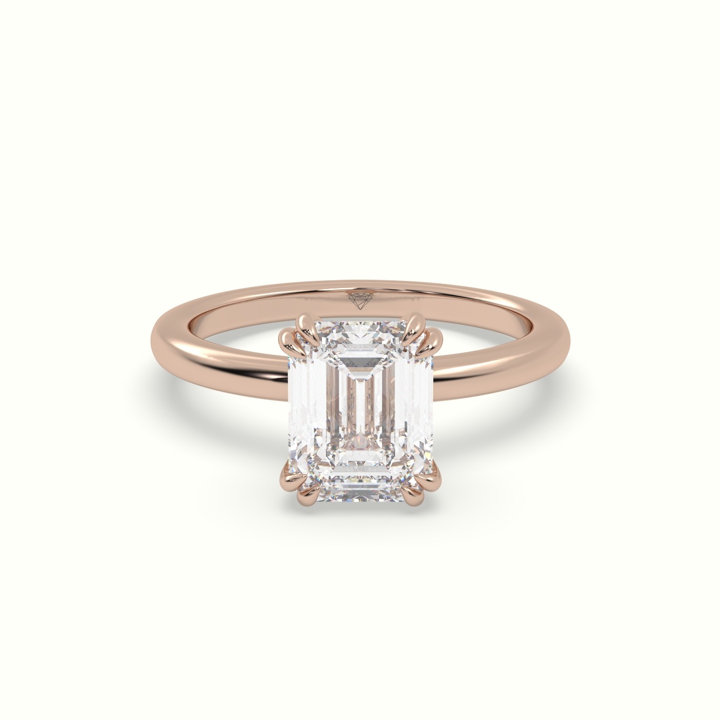 18K Rose Gold Emerald Cut Diamond Solitaire Engagement Ring