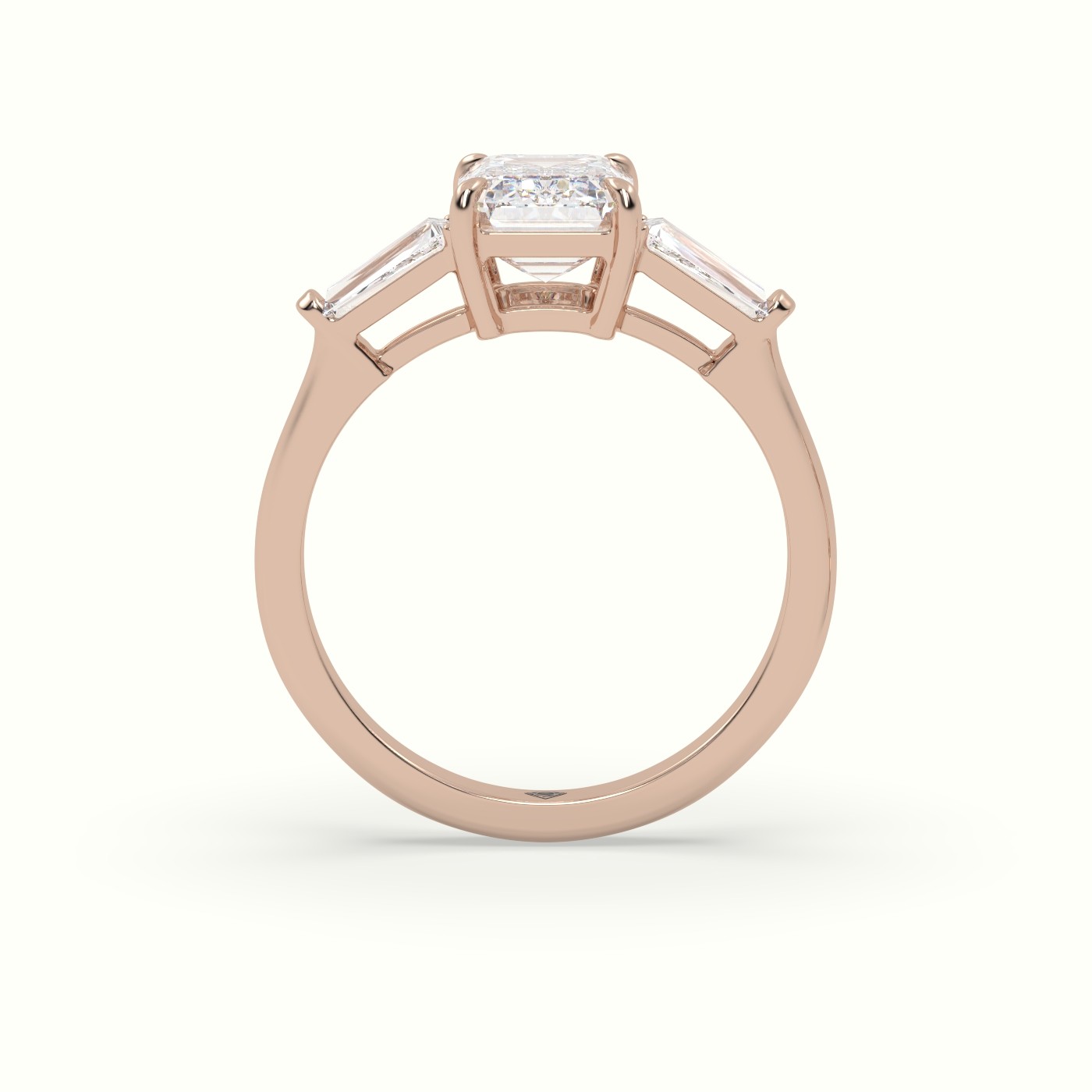 18K Rose Gold Emerald Cut Diamond Trilogy Engagement Ring