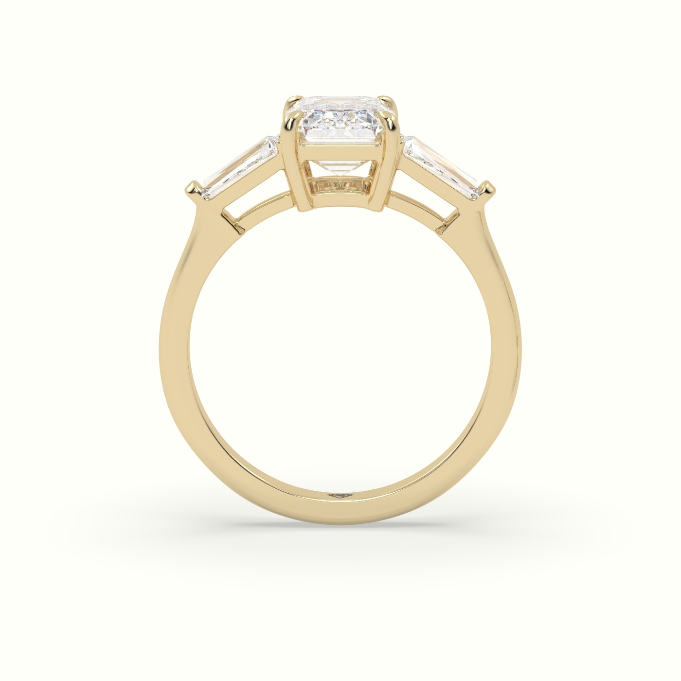 18K Yellow Gold Emerald Cut Diamond Trilogy Engagement Ring