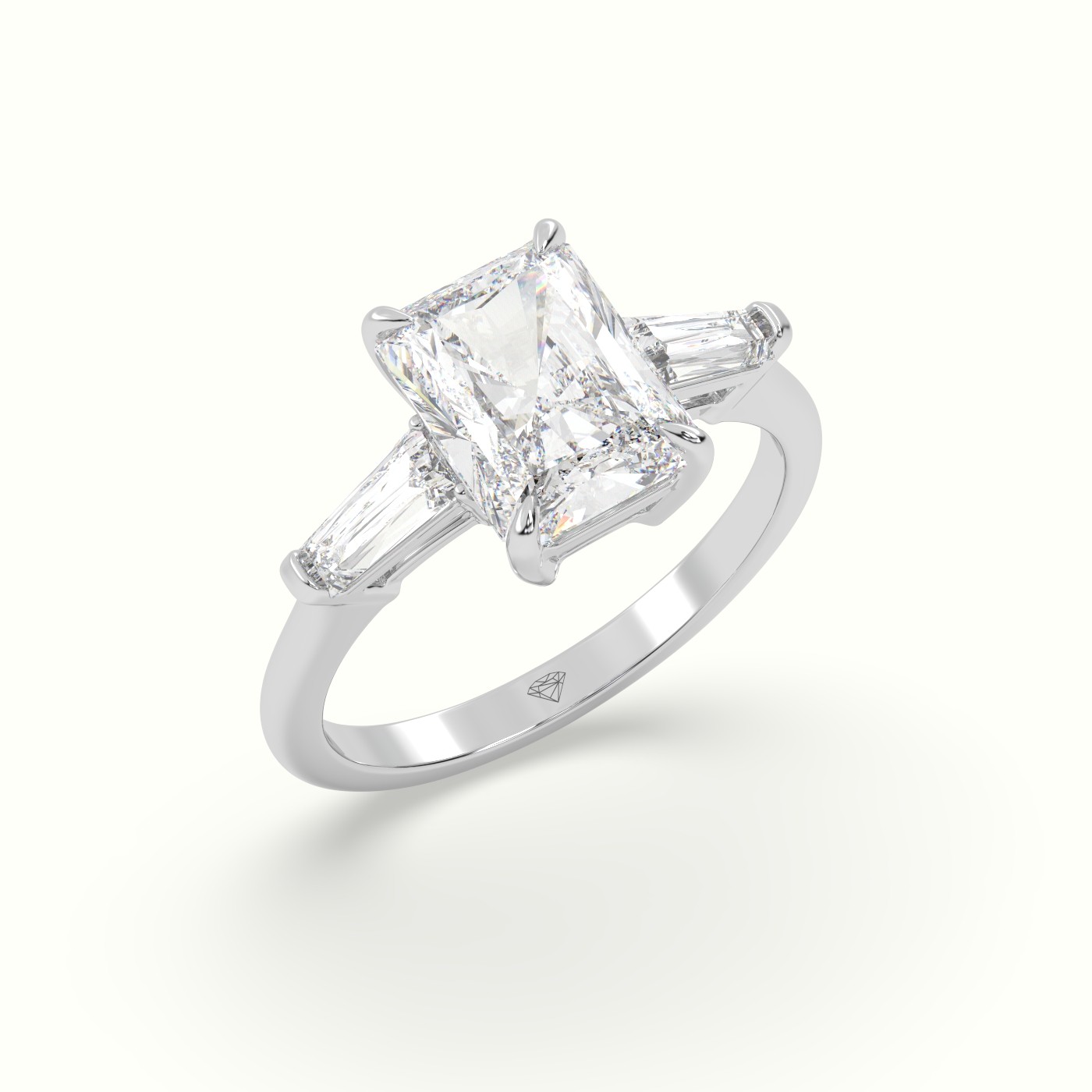 18K White Gold Radiant Cut Trilogy Engagement Ring