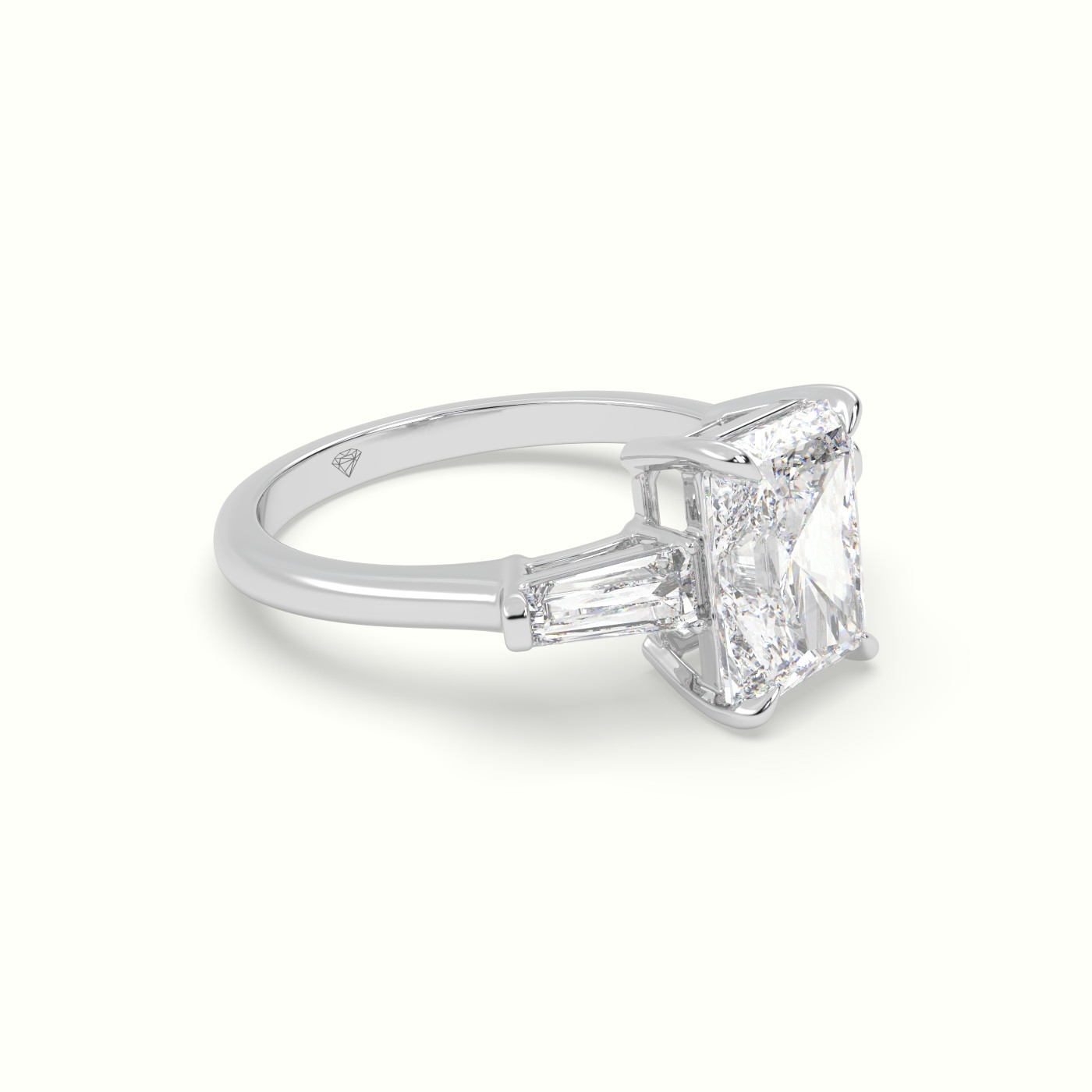 18K White Gold Radiant Cut Trilogy Engagement Ring