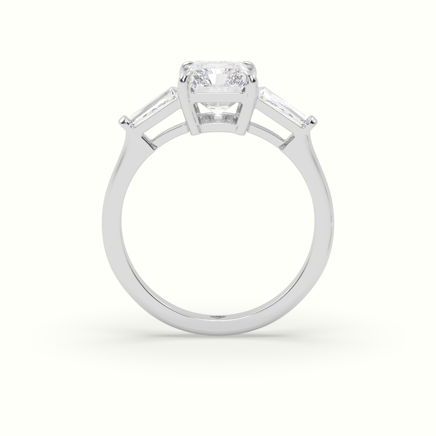 18K White Gold Radiant Cut Trilogy Engagement Ring