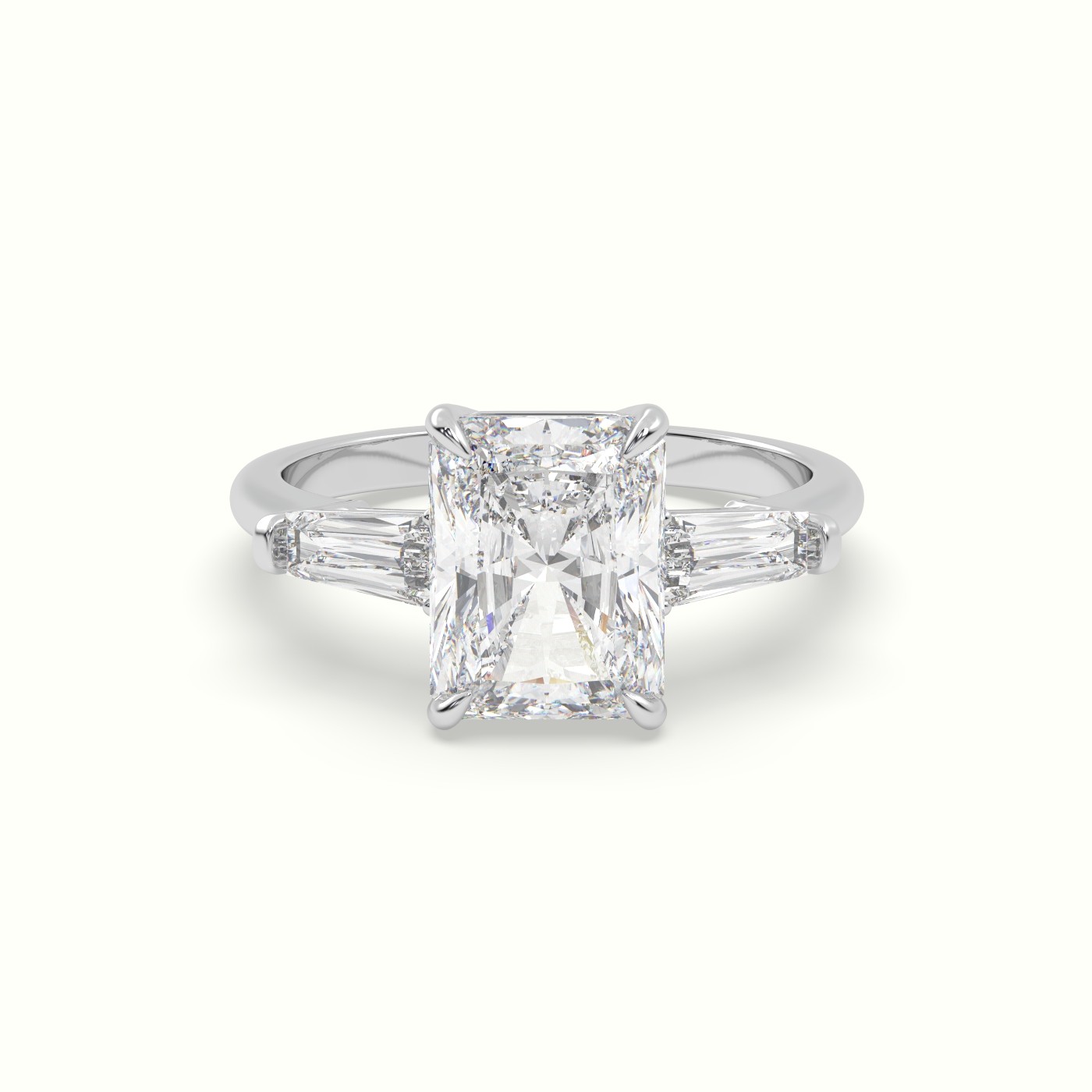 18K White Gold Radiant Cut Trilogy Engagement Ring