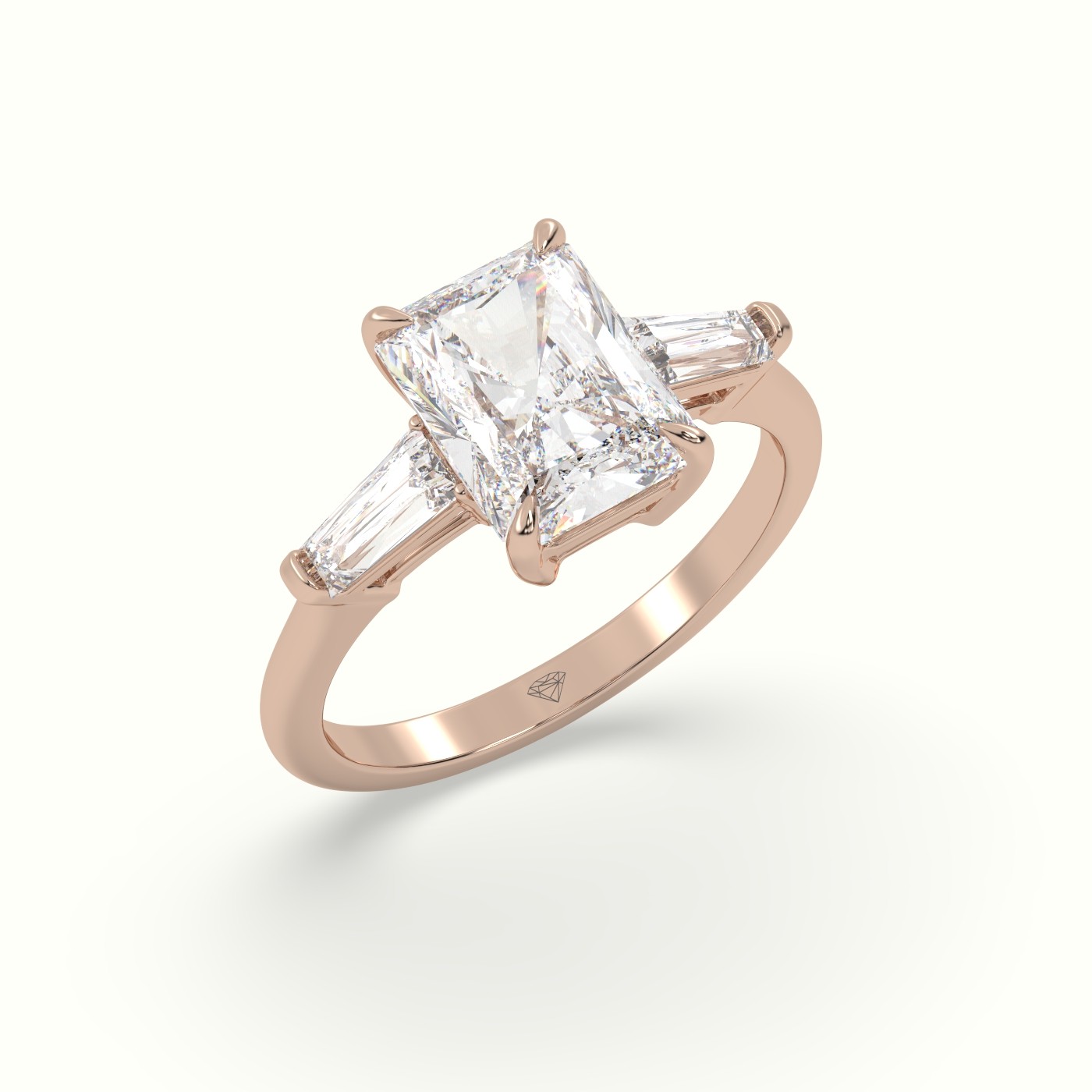 18K Rose Gold Radiant Cut Trilogy Engagement Ring