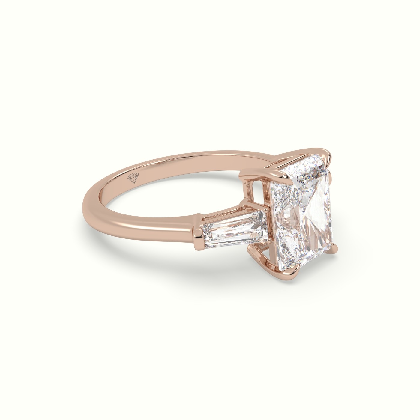 18K Rose Gold Radiant Cut Trilogy Engagement Ring