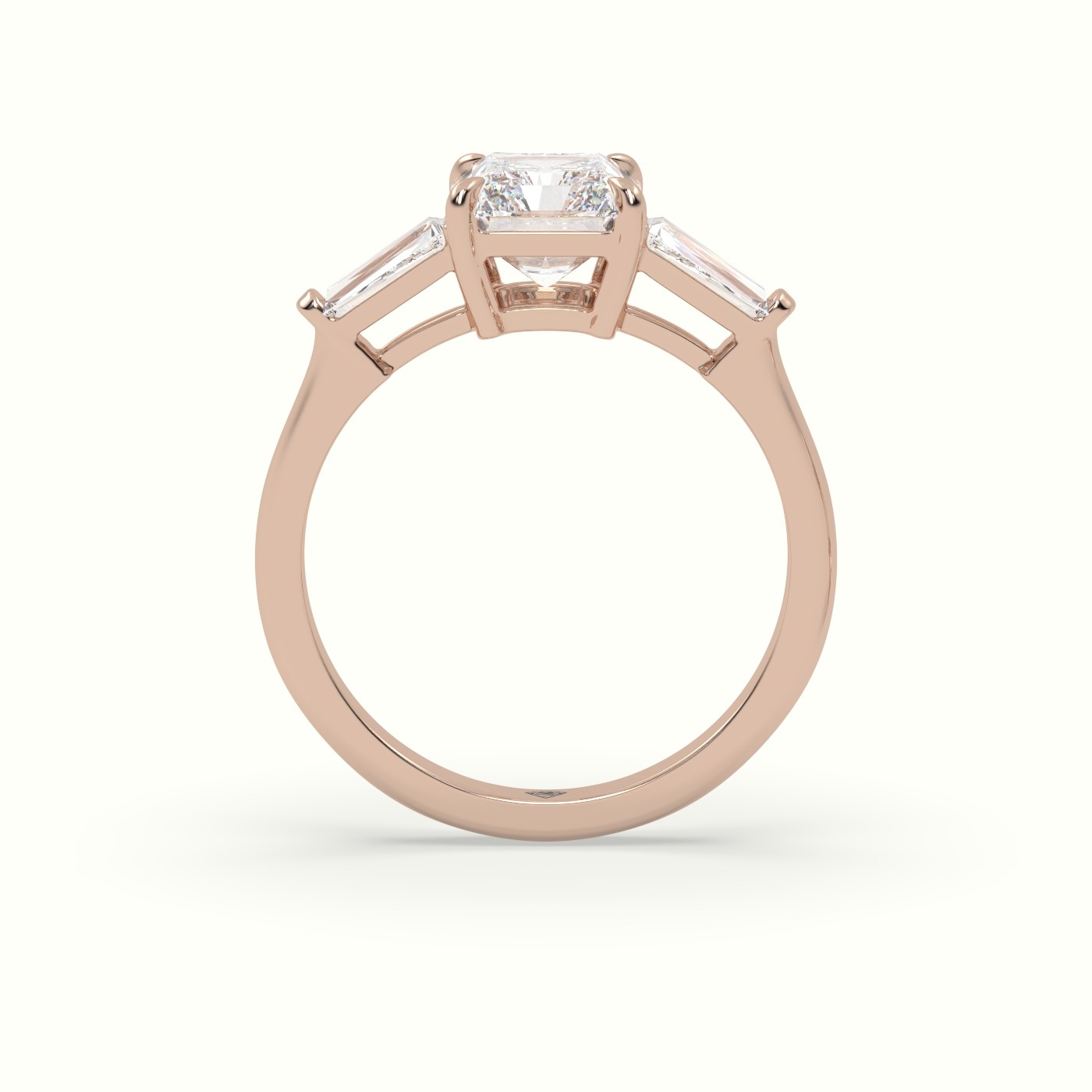 18K Rose Gold Radiant Cut Trilogy Engagement Ring