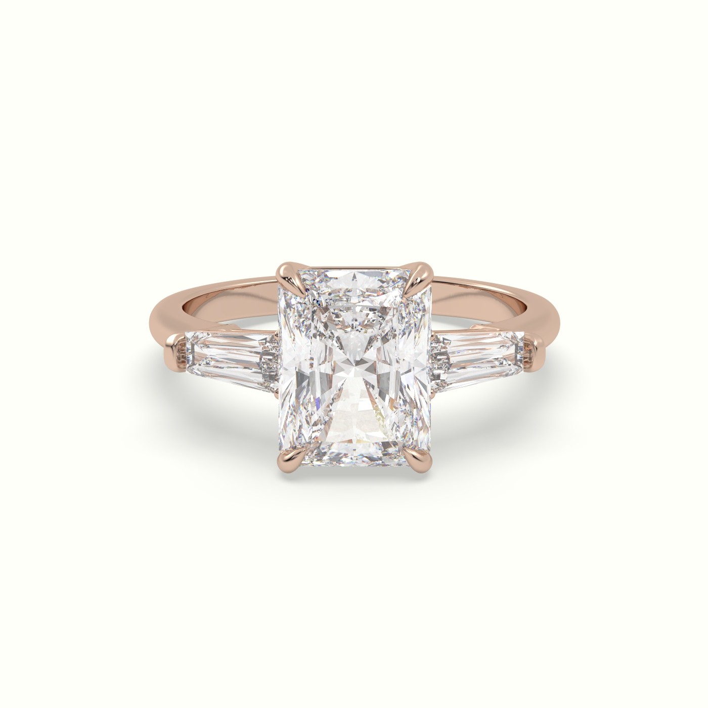 18K Rose Gold Radiant Cut Trilogy Engagement Ring