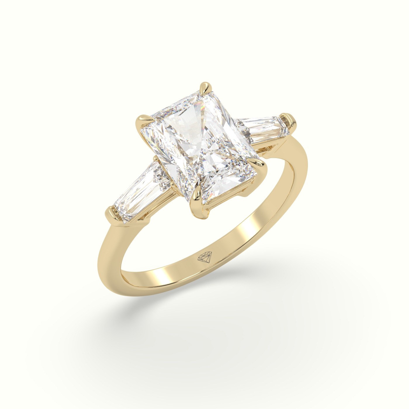 18K Yellow Gold Radiant Cut Trilogy Engagement Ring